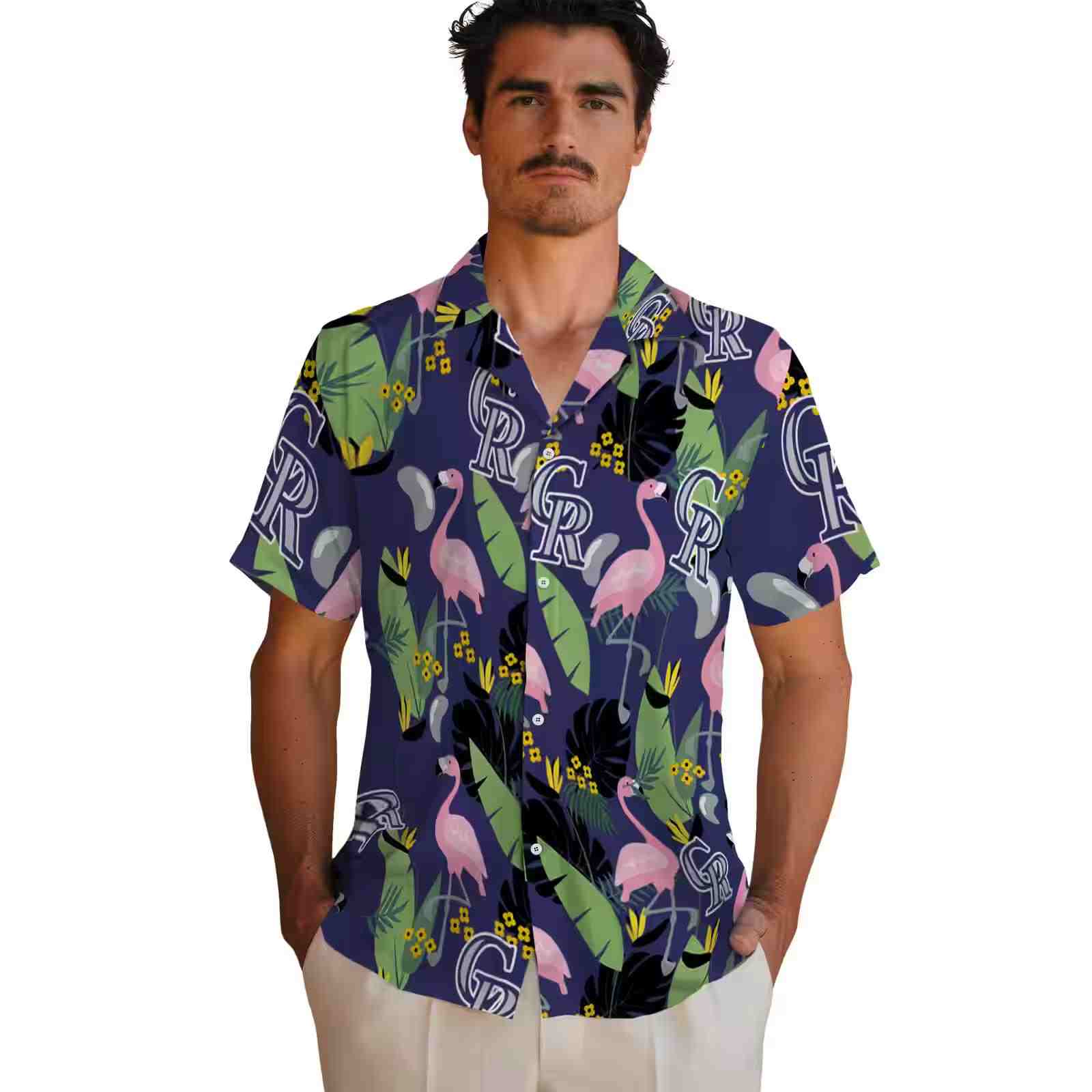 colorado rockies flamingo leaves blue hawaiian shirt fashion forward