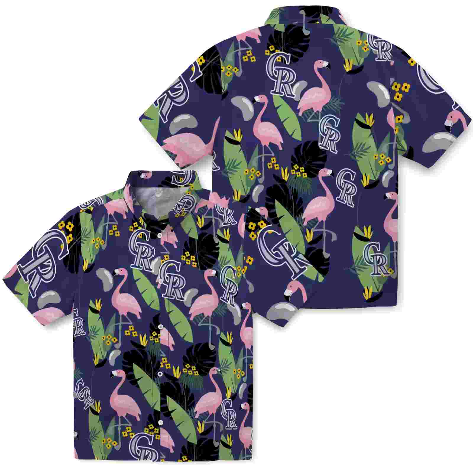 colorado rockies flamingo leaves blue hawaiian shirt high quality