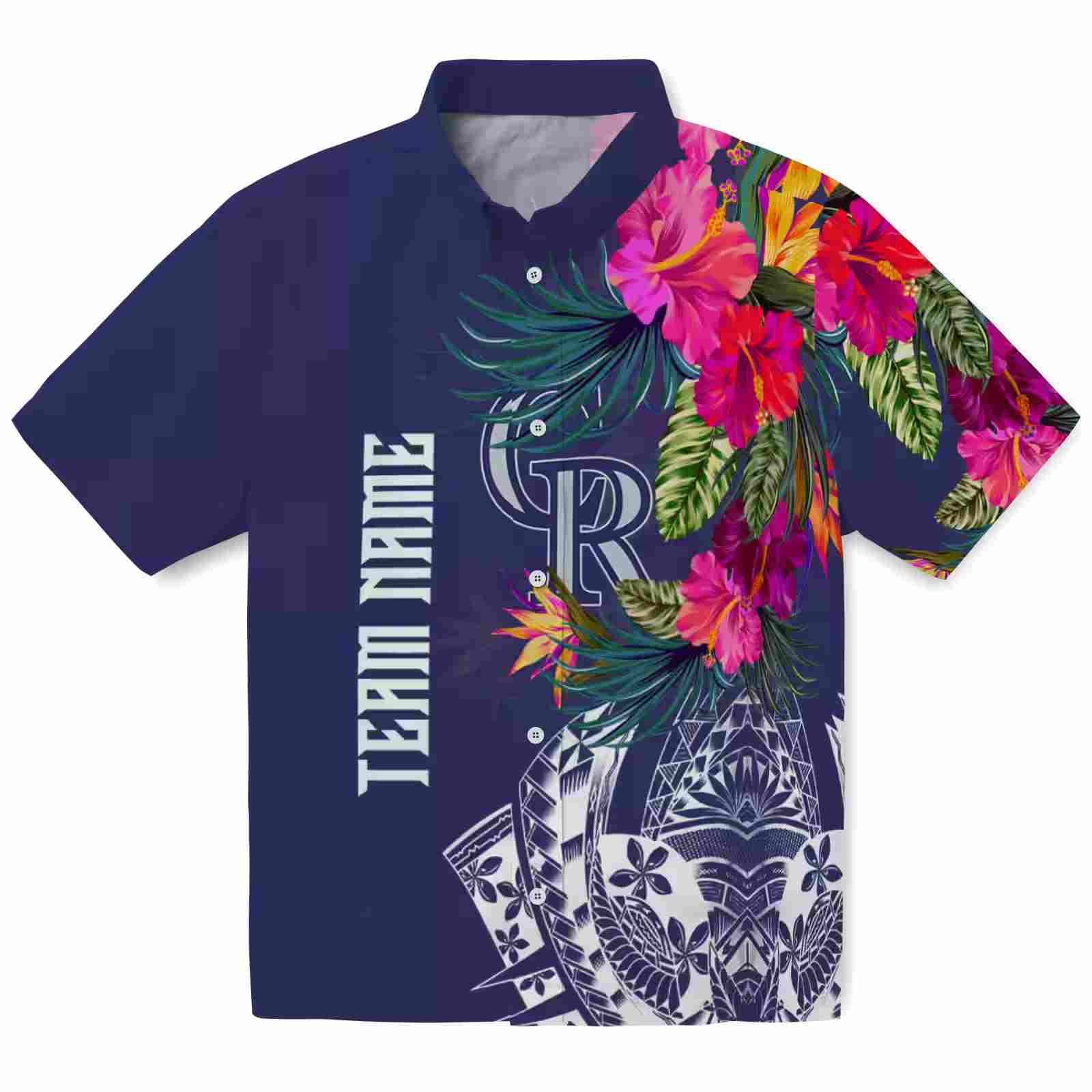 Colorado Rockies Floral Polynesian Blue Hawaiian Shirt