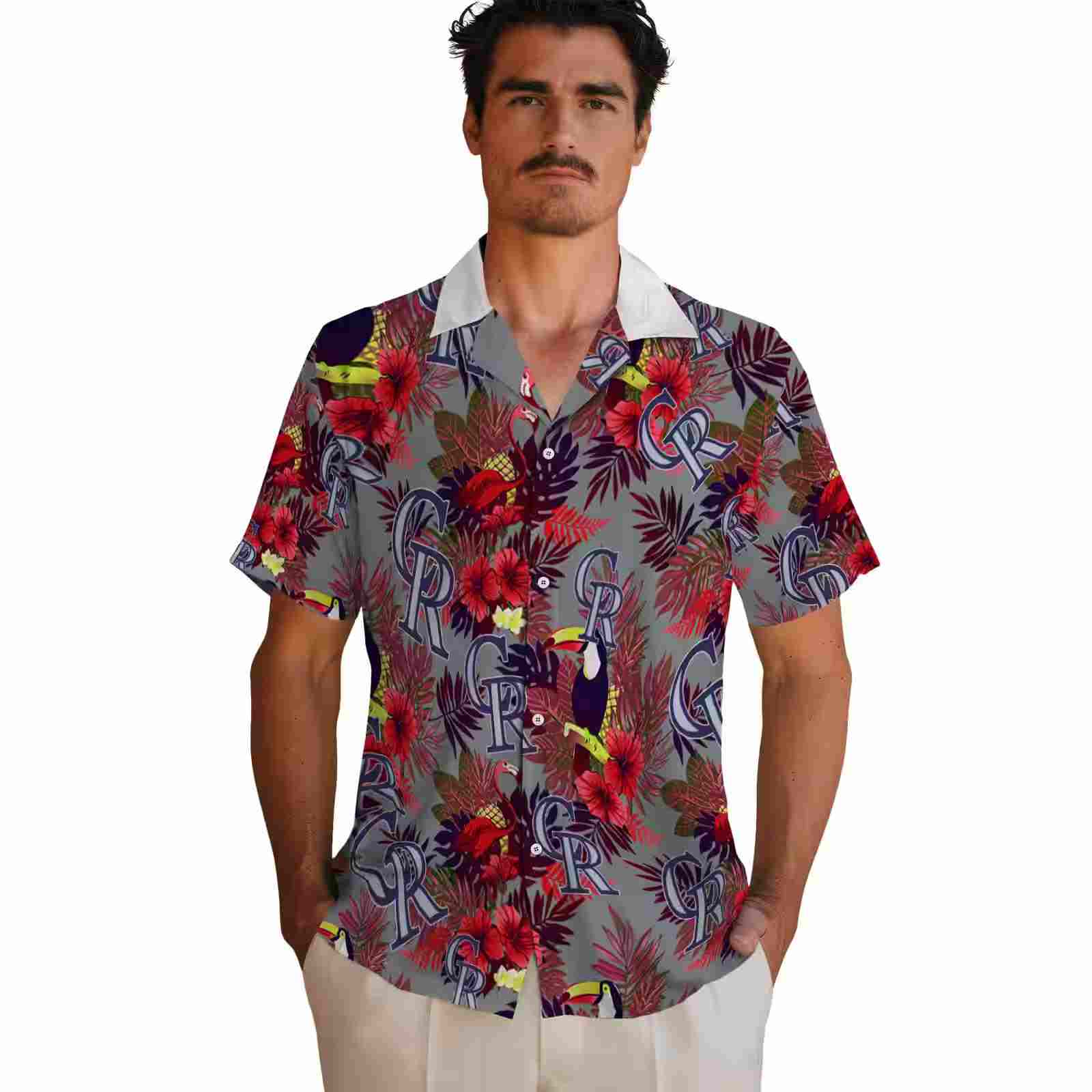 colorado rockies floral toucan blue red hawaiian shirt fashion forward