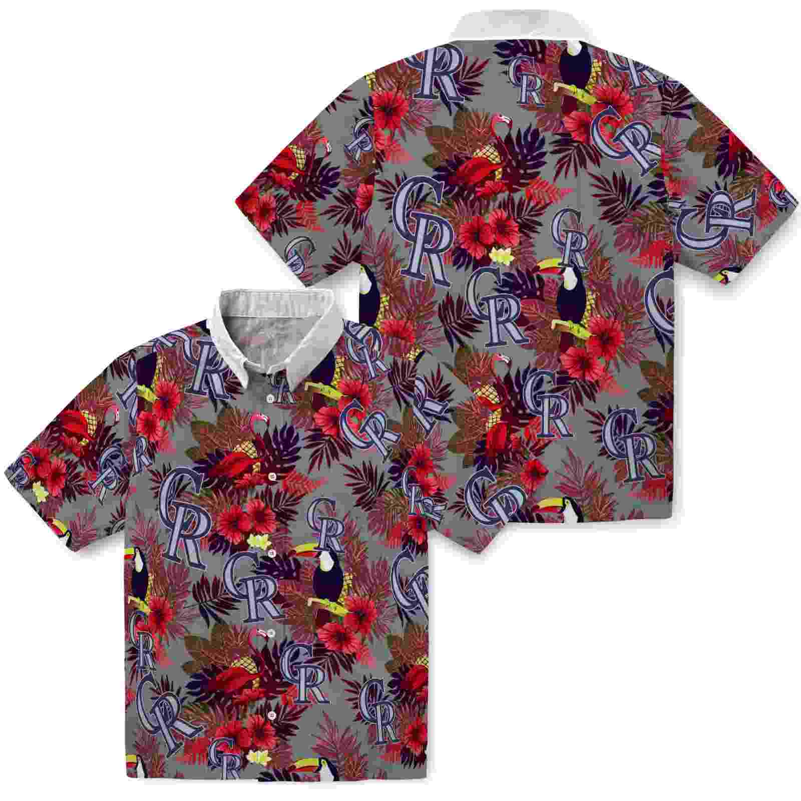 colorado rockies floral toucan blue red hawaiian shirt high quality