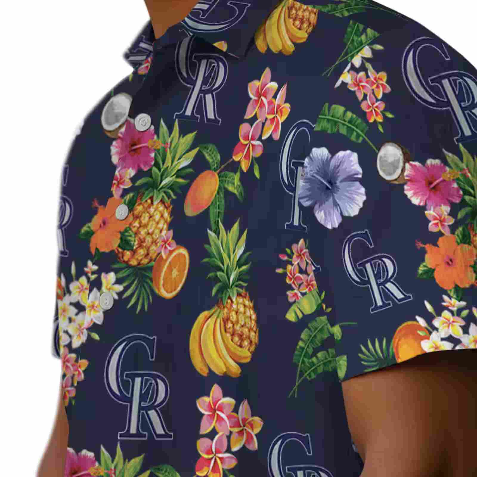 colorado rockies hibiscus and fruit navy blue hawaiian shirt trendy