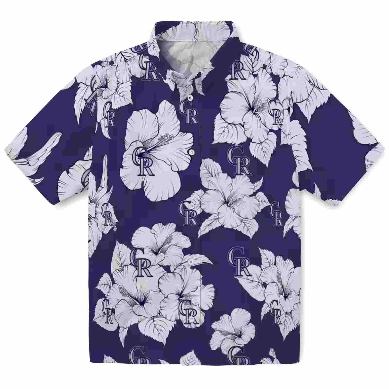 Colorado Rockies Hibiscus Blooms Blue White Hawaiian Shirt