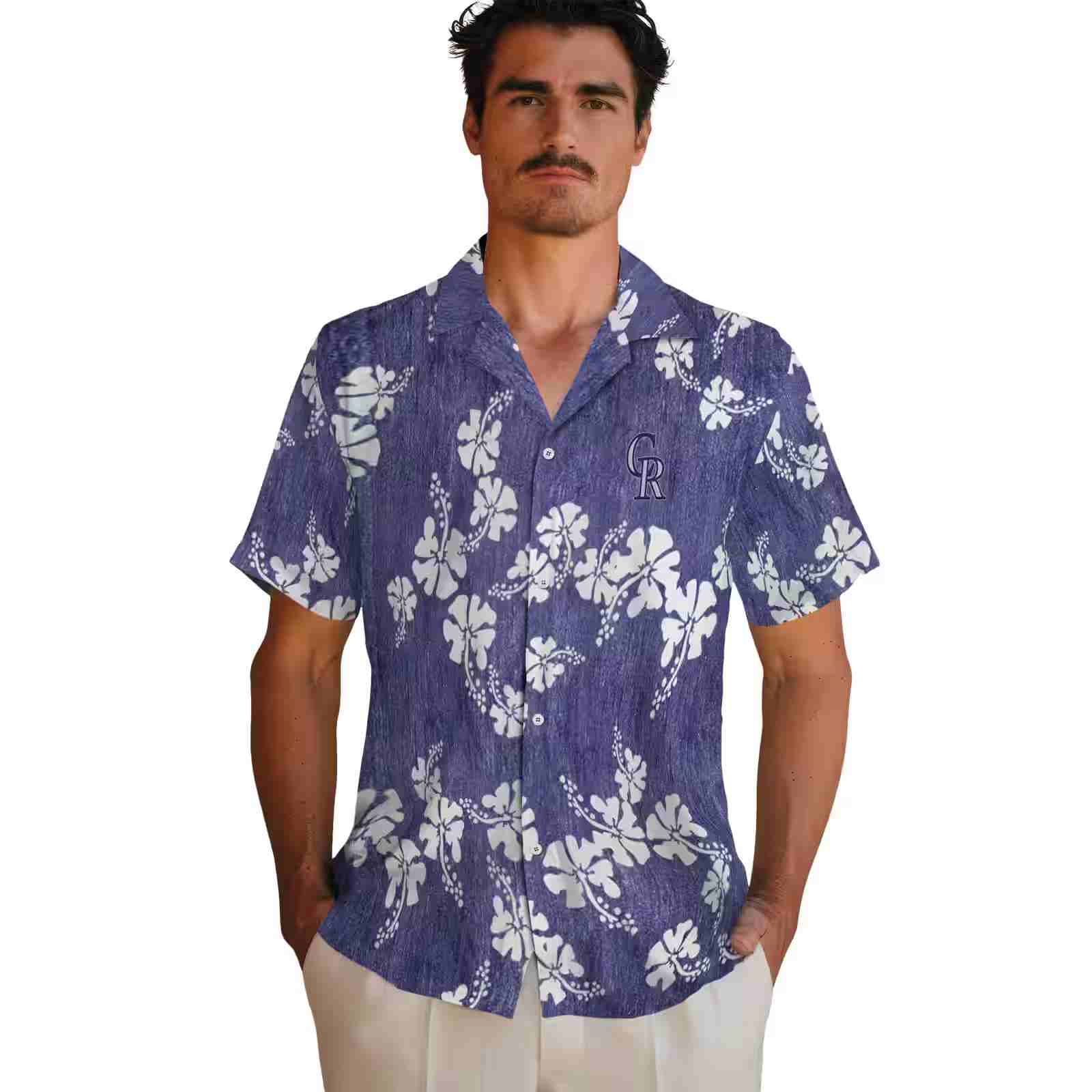 colorado rockies hibiscus clusters blue hawaiian shirt fashion forward