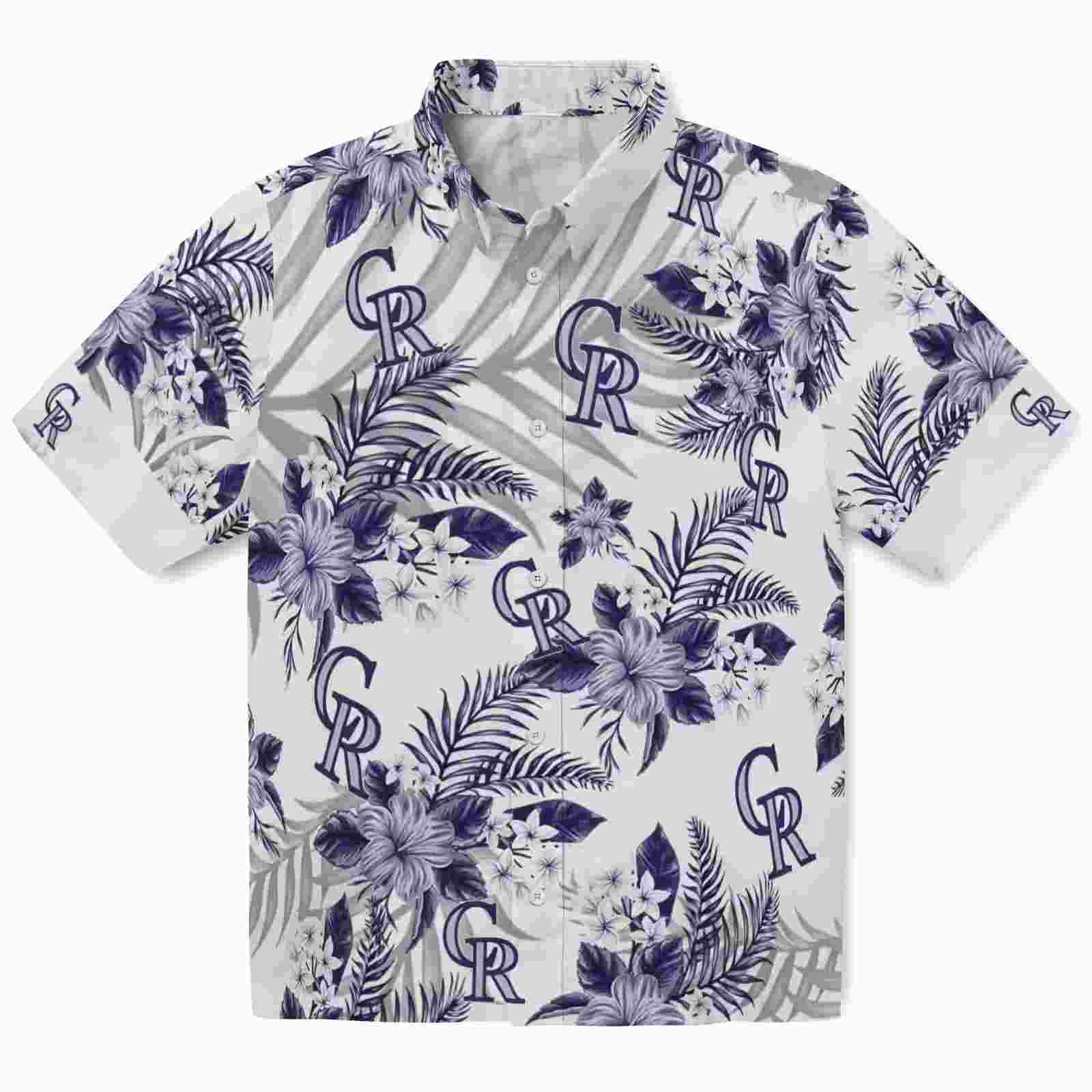 Colorado Rockies Hibiscus Palm Leaves Blue White Hawaiian Shirt