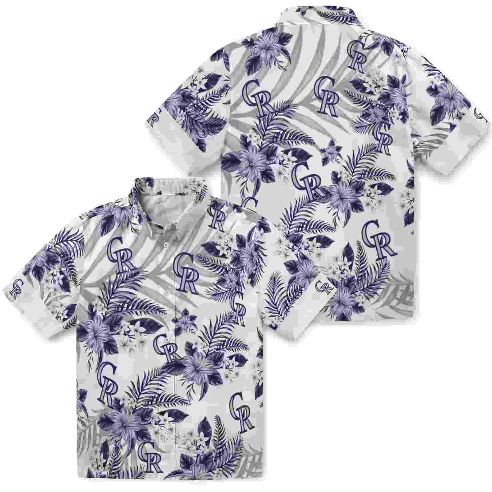 colorado rockies hibiscus palm leaves blue white hawaiian shirt high quality