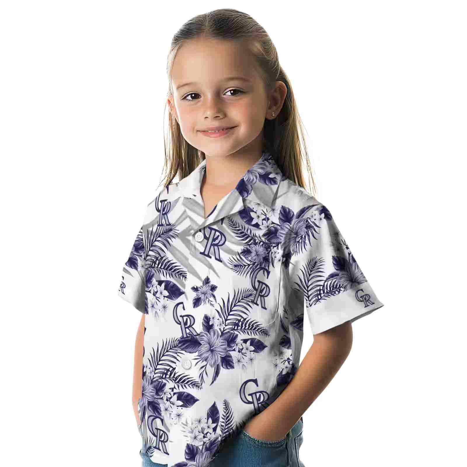 colorado rockies hibiscus palm leaves blue white hawaiian shirt premium grade