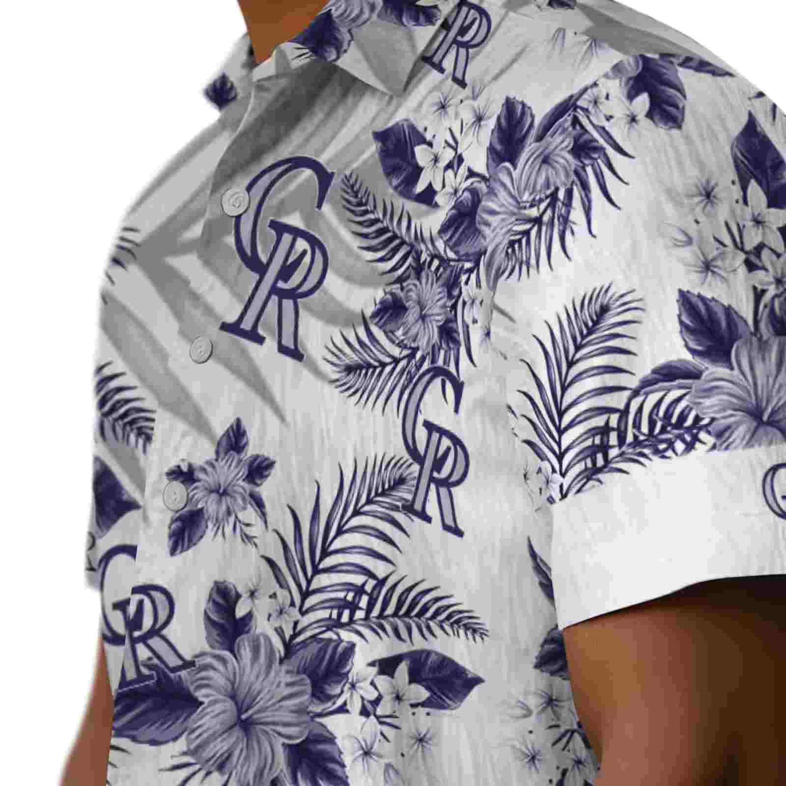 colorado rockies hibiscus palm leaves blue white hawaiian shirt trendy