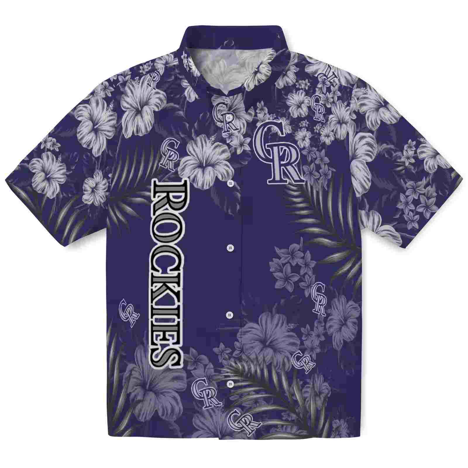 Colorado Rockies Hibiscus Print Blue Hawaiian Shirt