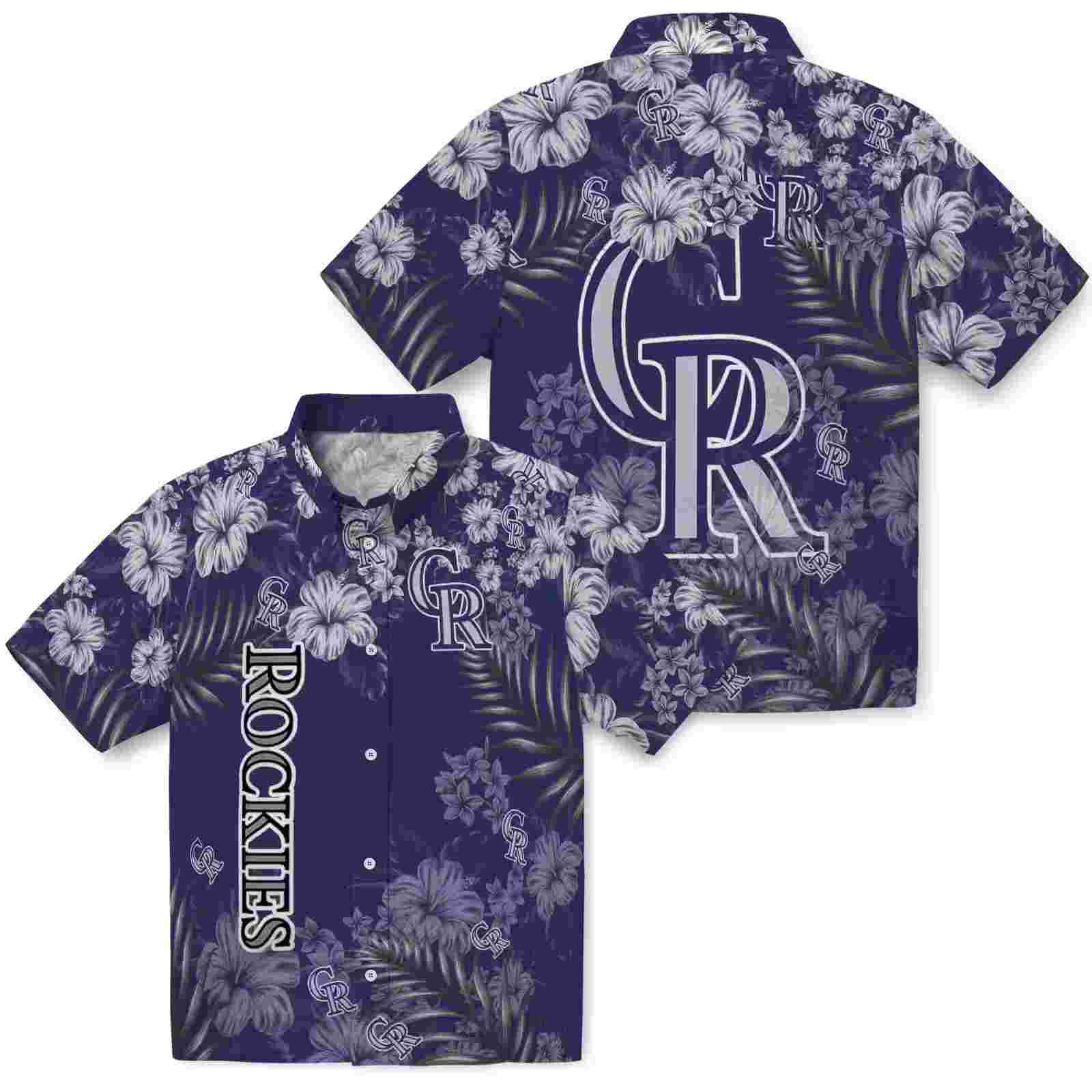 colorado rockies hibiscus print blue hawaiian shirt high quality