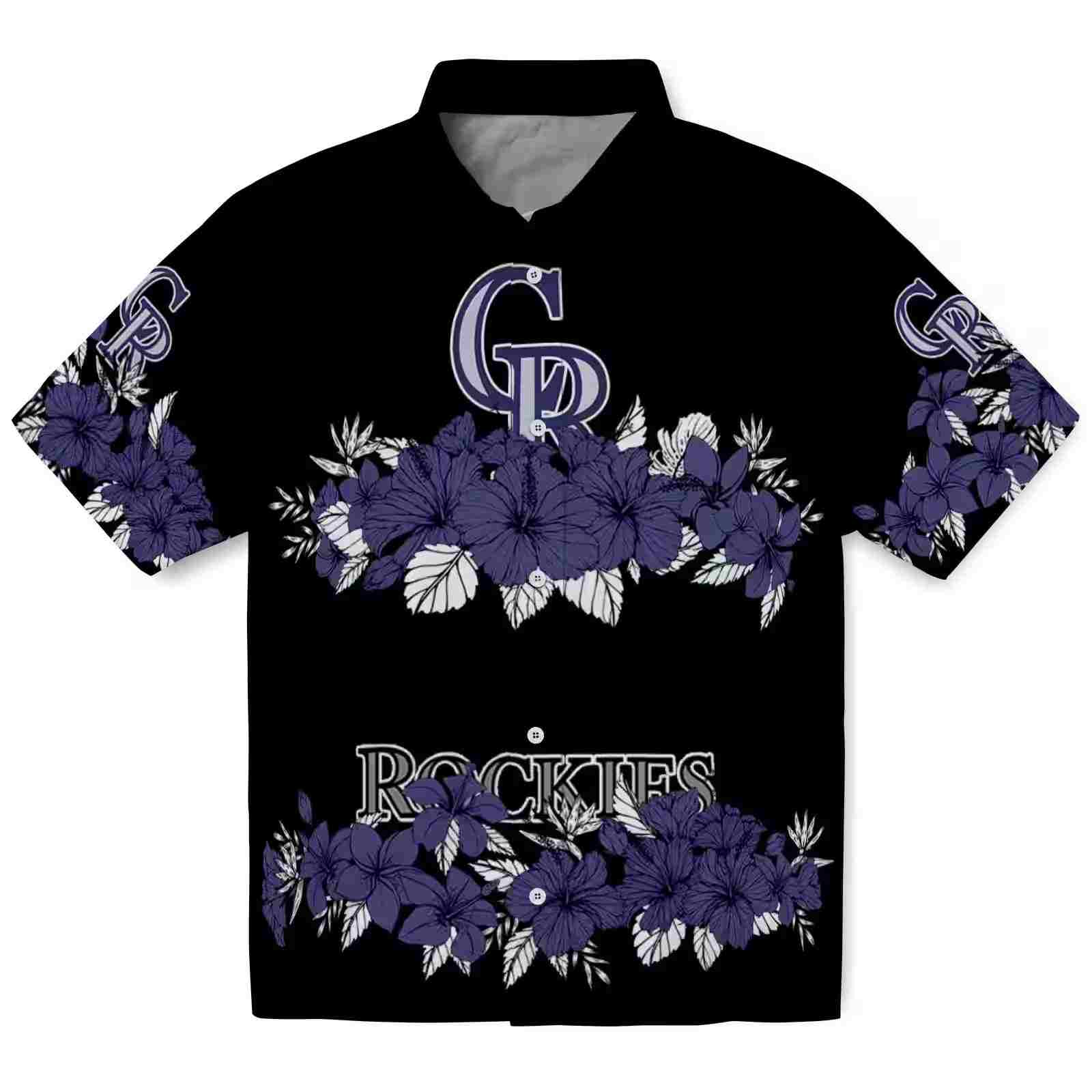 Colorado Rockies Hibiscus Stripe Blue Black Hawaiian Shirt