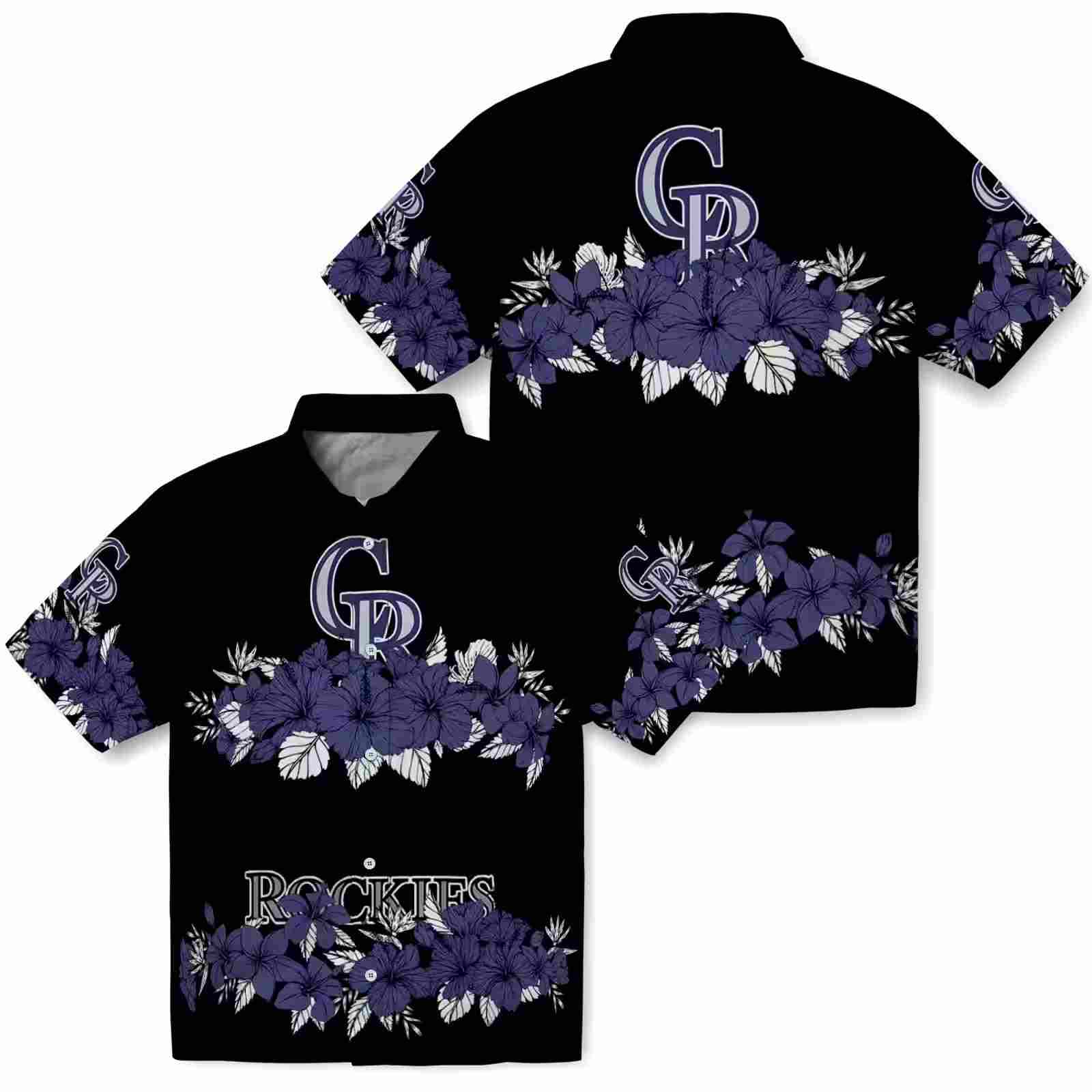 colorado rockies hibiscus stripe blue black hawaiian shirt high quality