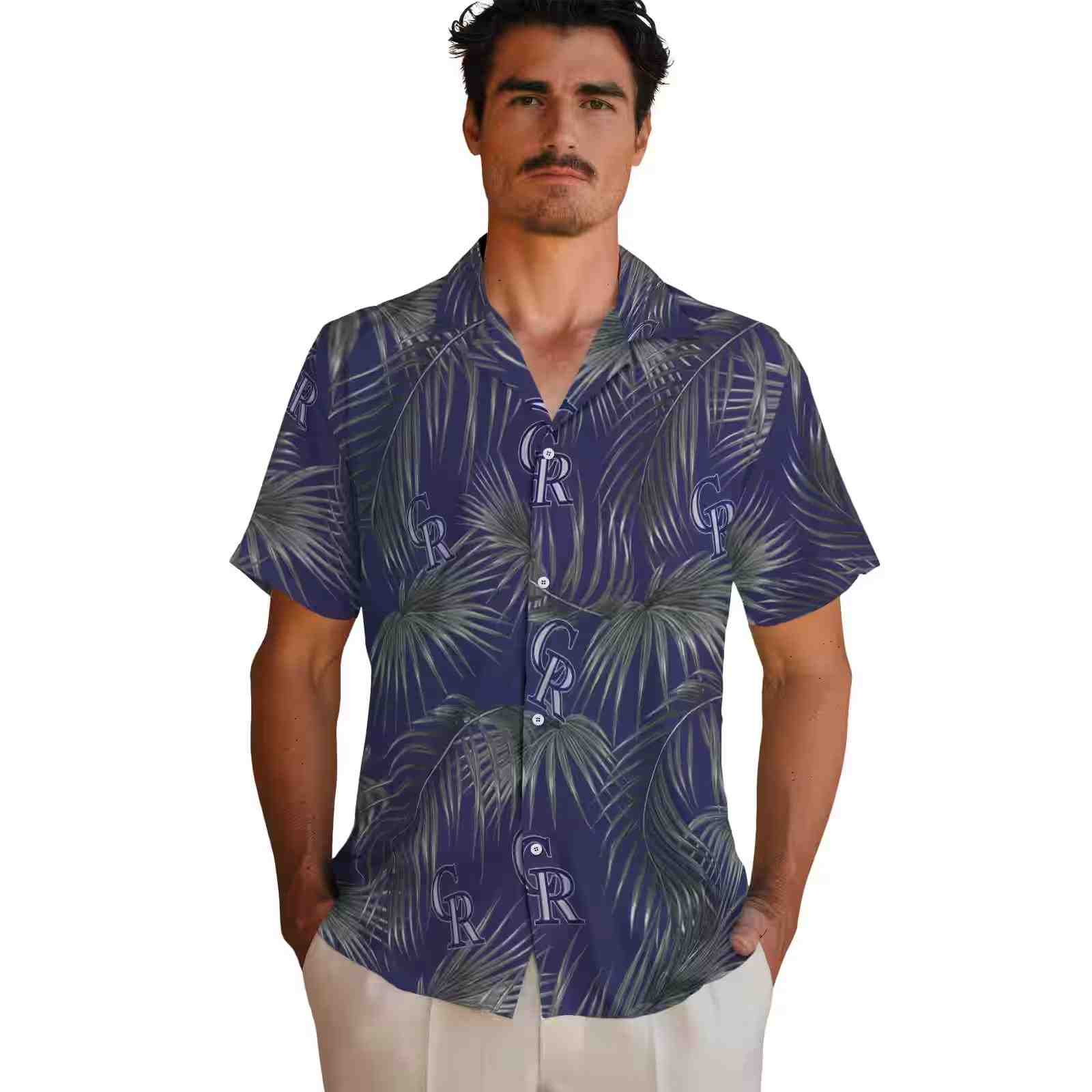 colorado rockies leafy palms blue hawaiian shirt fashion forward