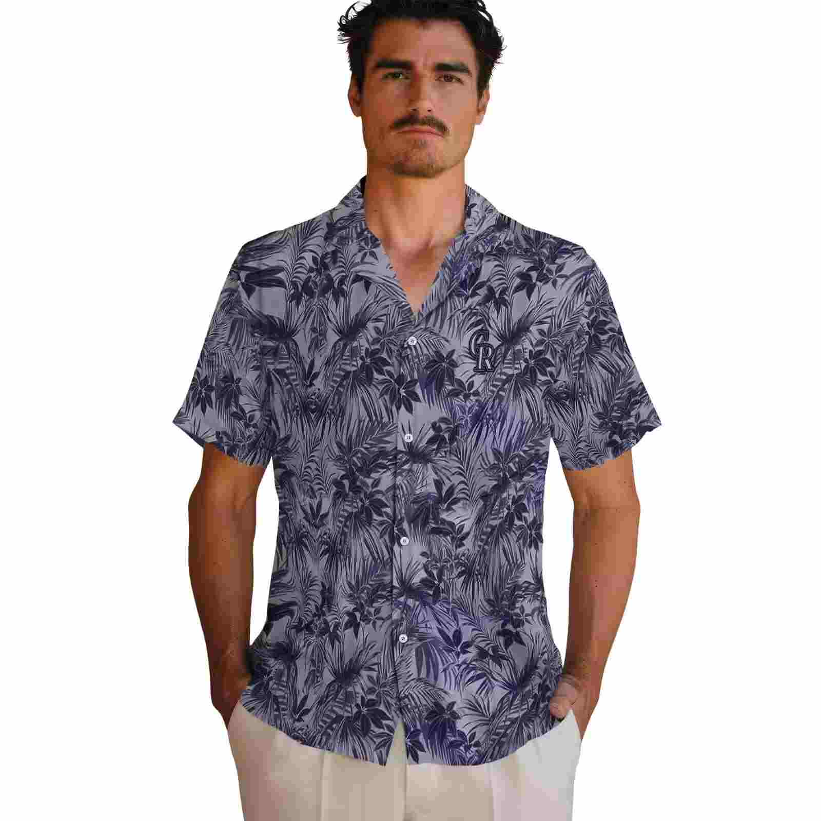 colorado rockies leafy pattern blue hawaiian shirt fashion forward