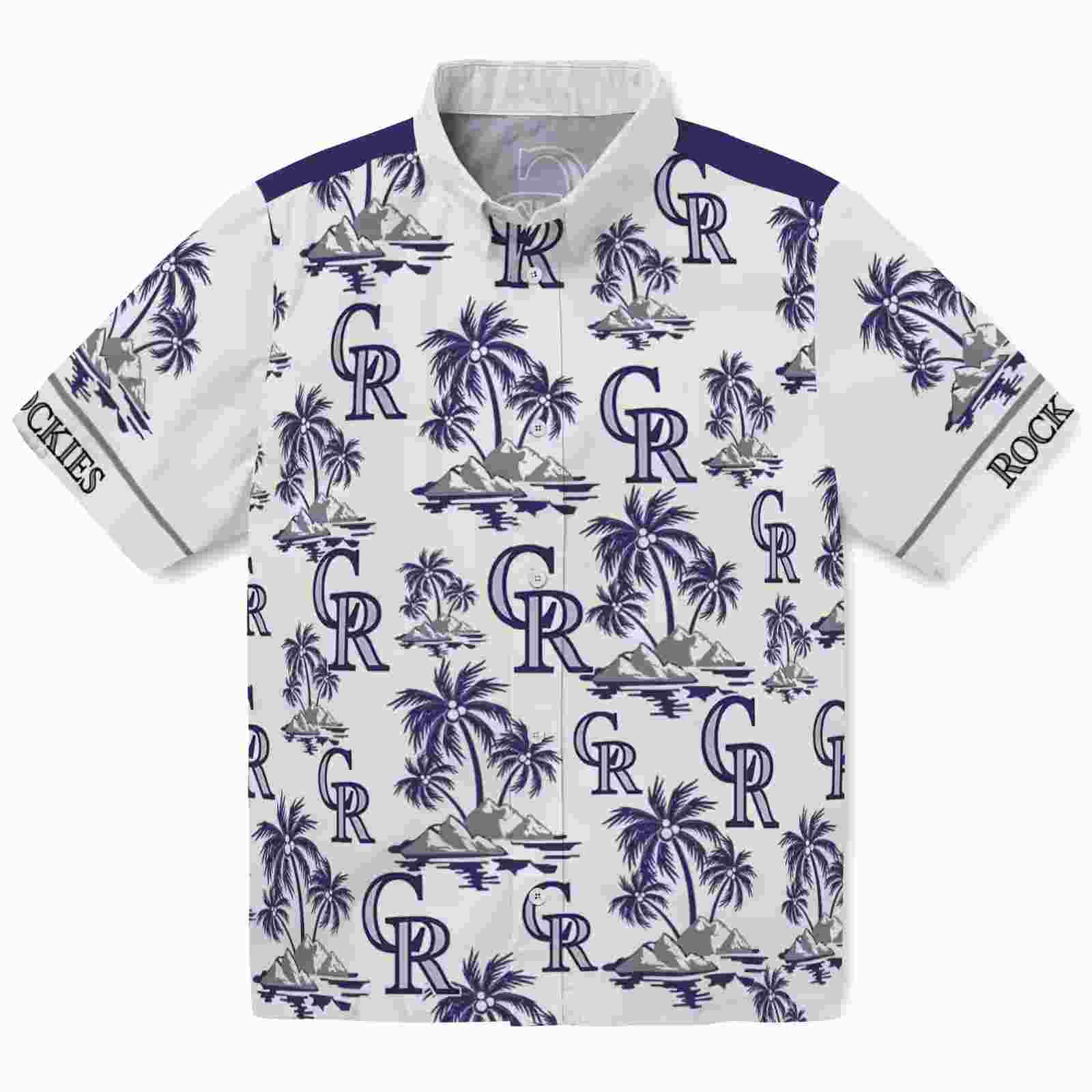 Colorado Rockies Palm Island Print Blue White Hawaiian Shirt