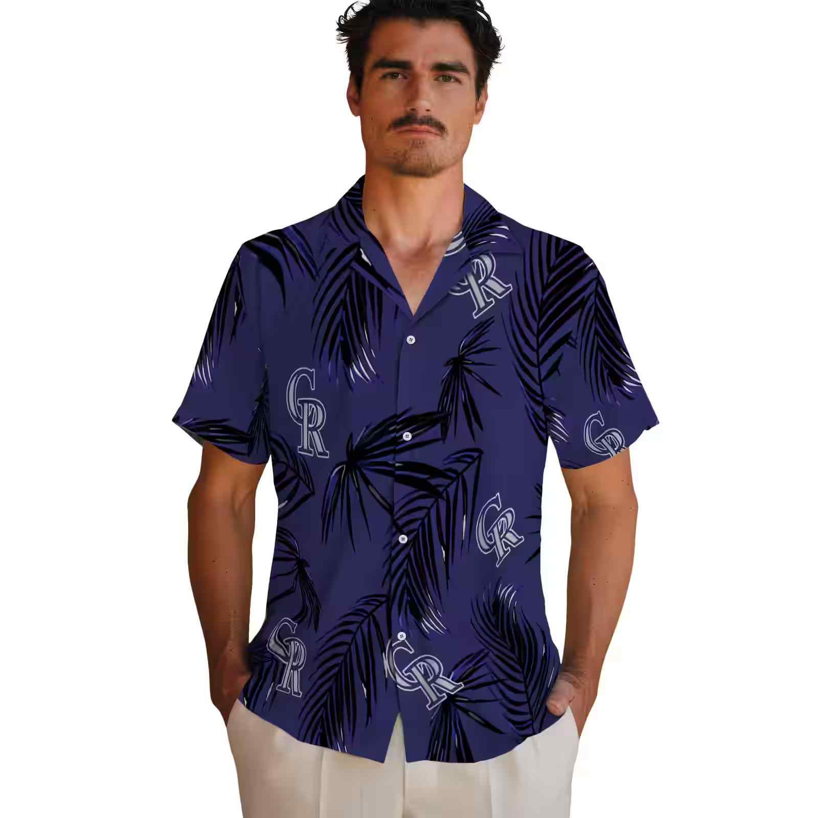 colorado rockies palm leaf blue hawaiian shirt fashion forward