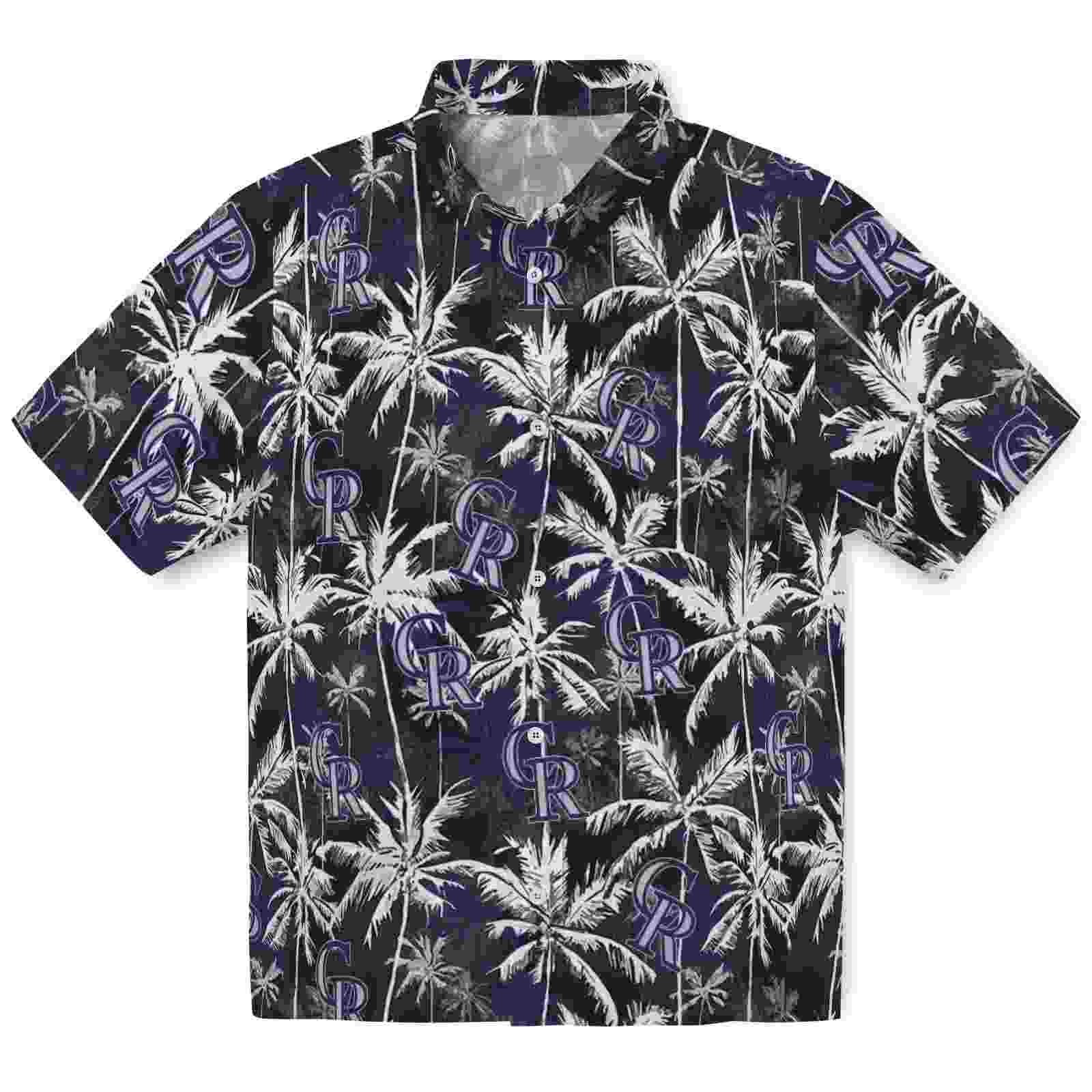 Colorado Rockies Palm Pattern Blue Black Hawaiian Shirt