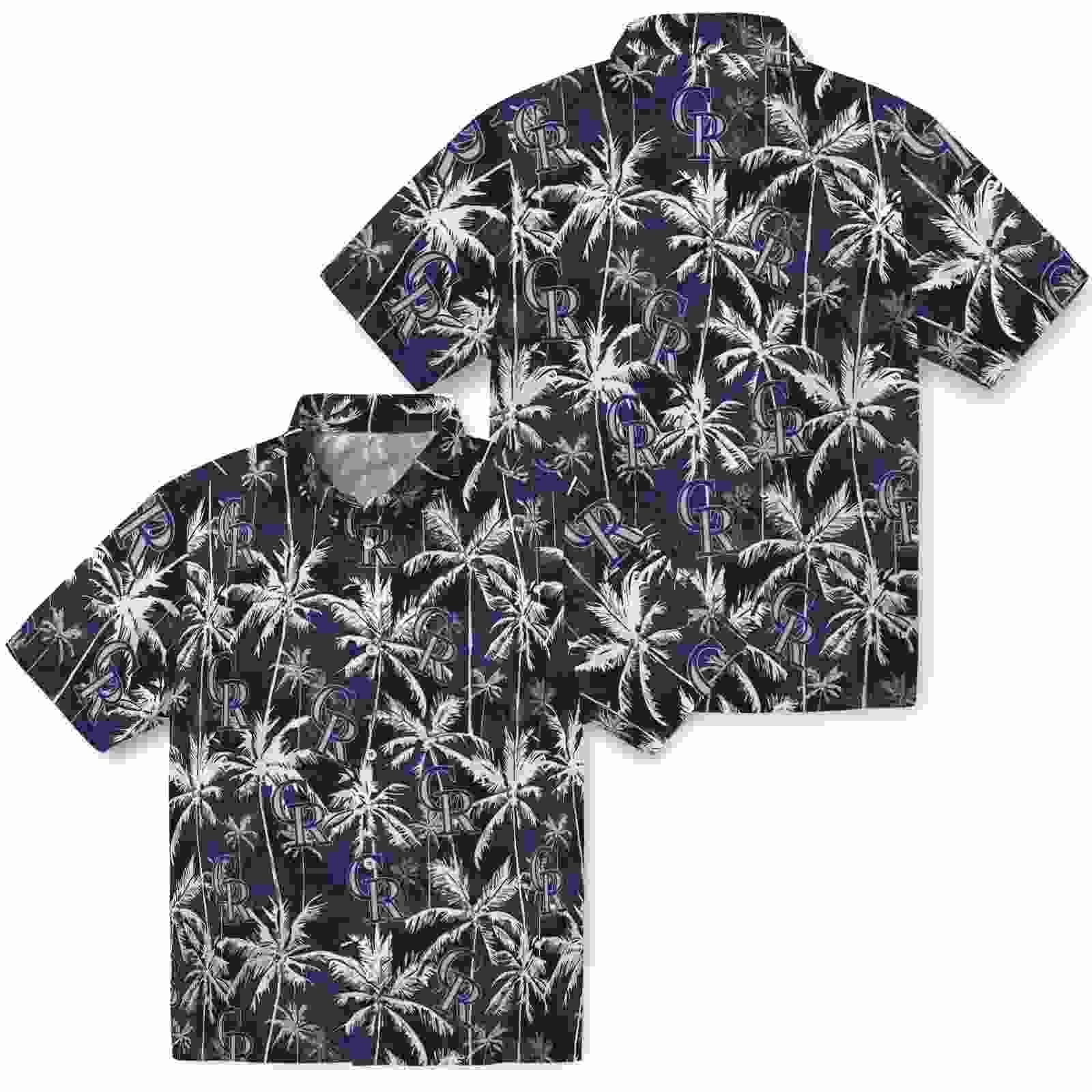 colorado rockies palm pattern blue black hawaiian shirt high quality