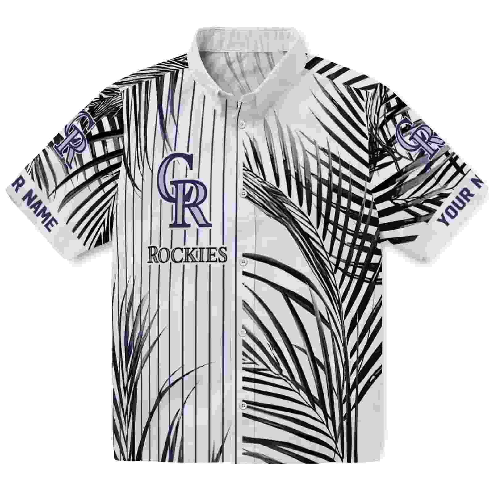 Colorado Rockies Palm Stripes Blue Black White Hawaiian Shirt