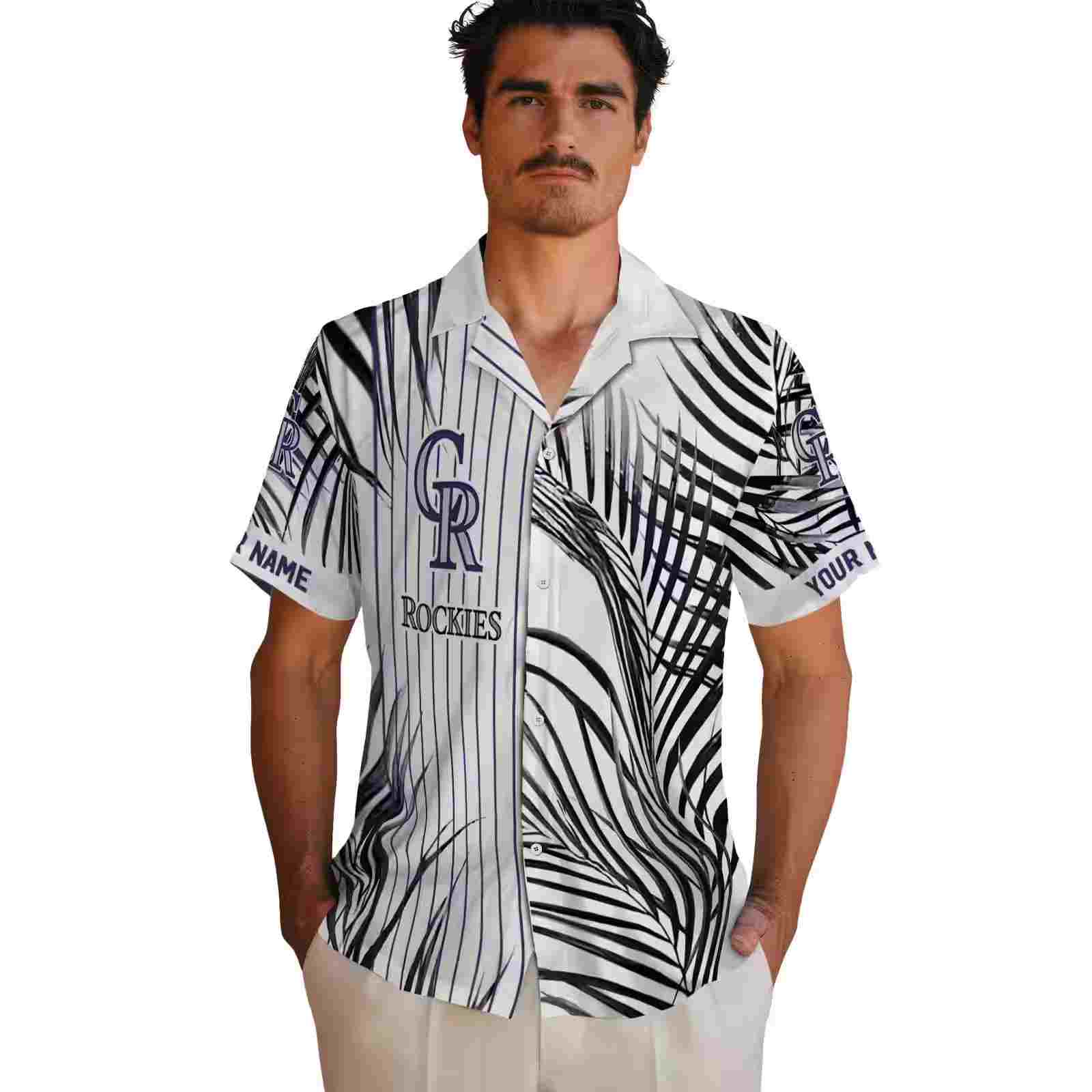 colorado rockies palm stripes blue black white hawaiian shirt fashion forward