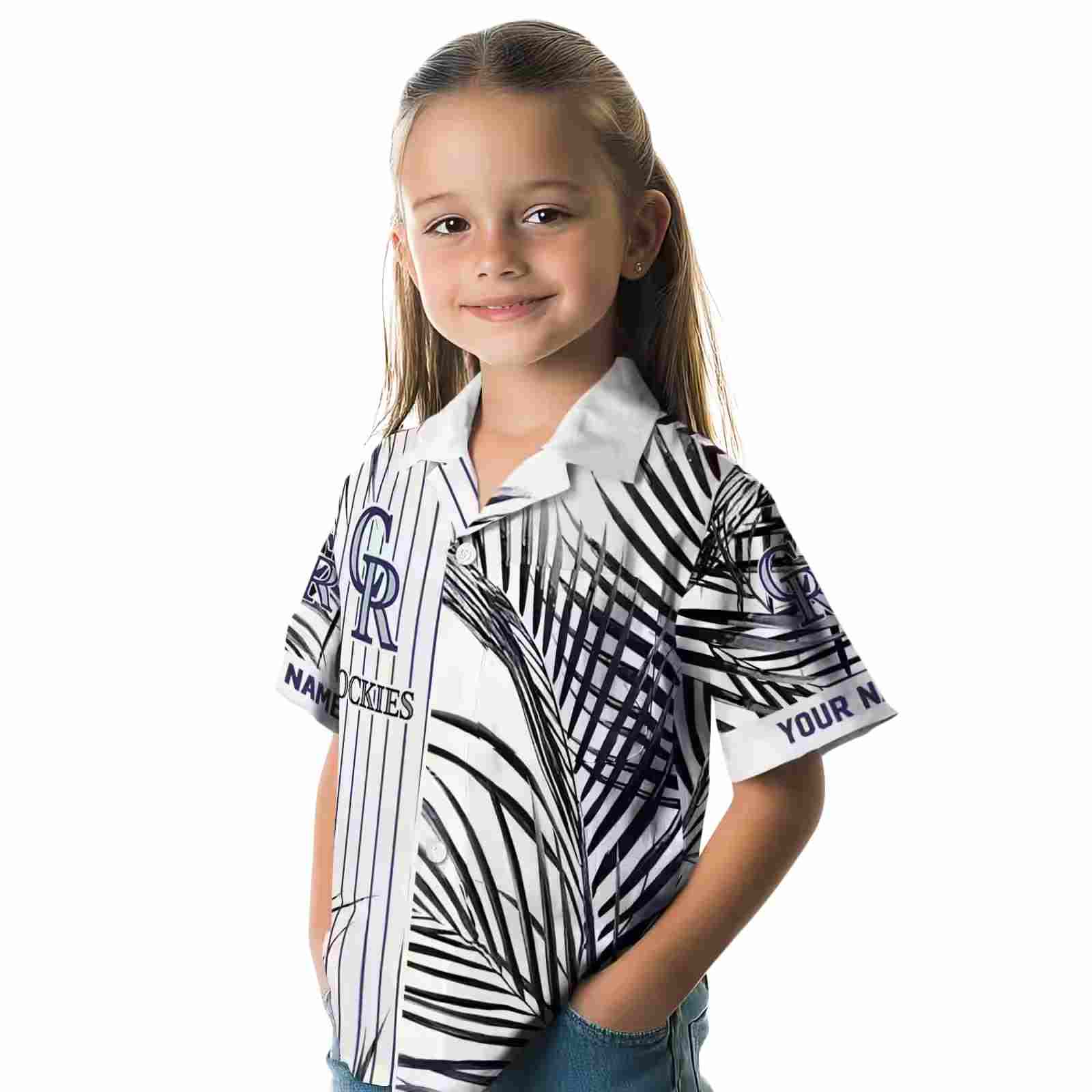 colorado rockies palm stripes blue black white hawaiian shirt premium grade