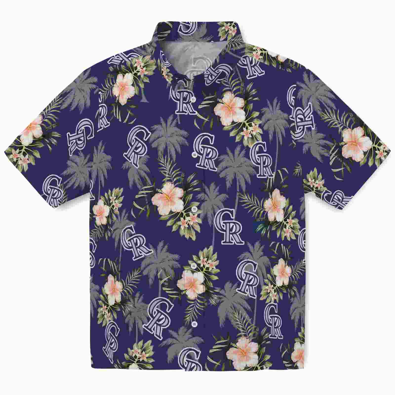 Colorado Rockies Palm Tree Flower Blue Hawaiian Shirt