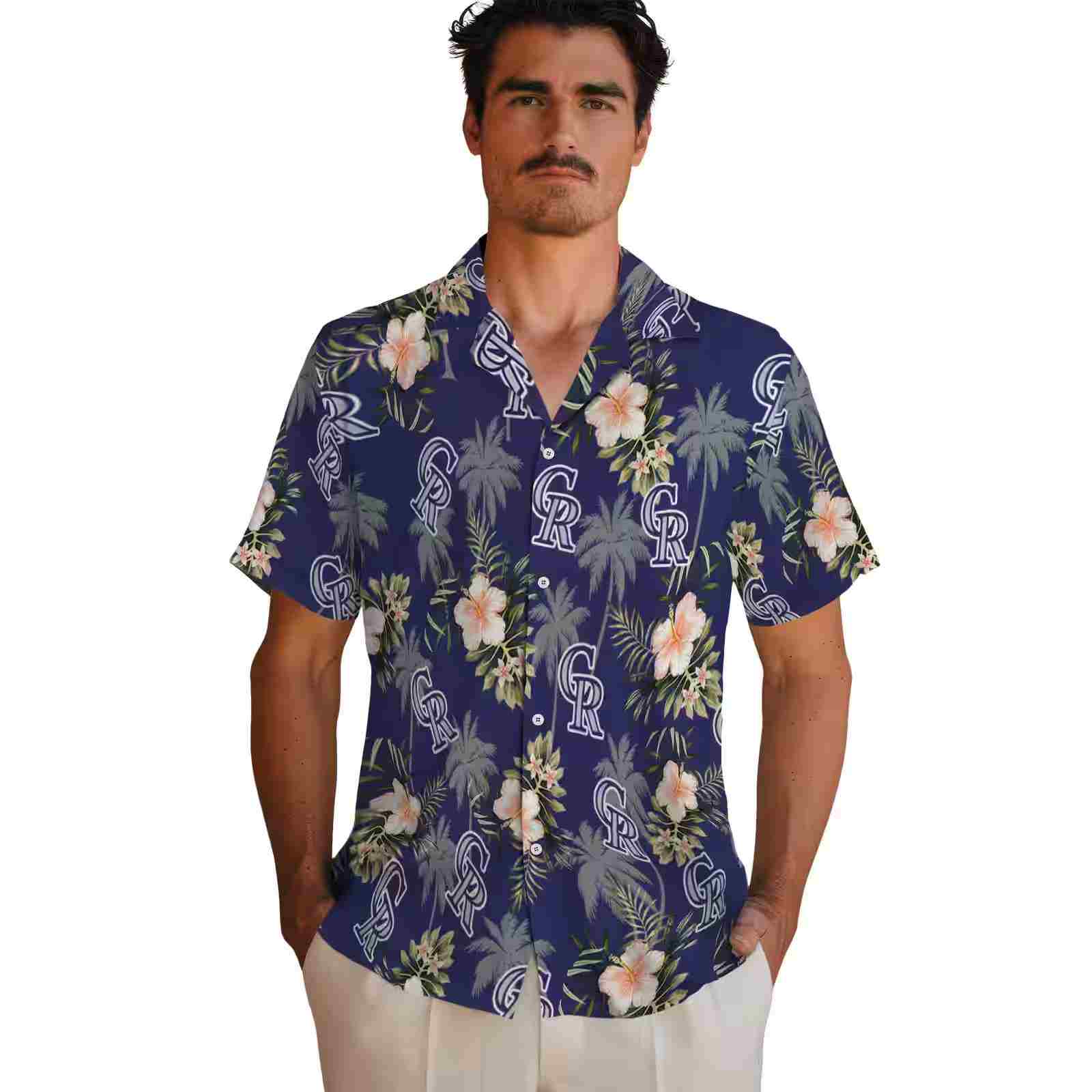 colorado rockies palm tree flower blue hawaiian shirt fashion forward