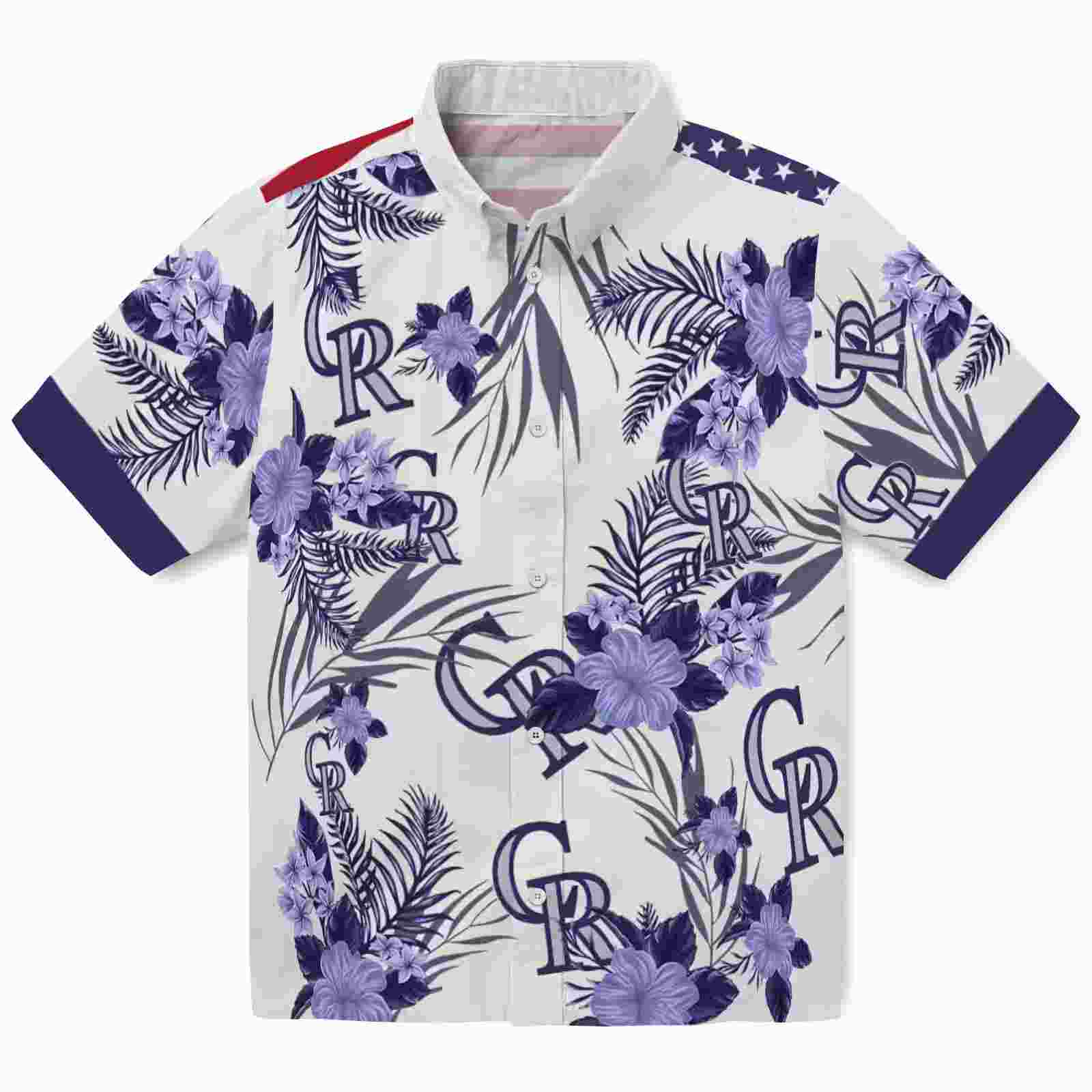 Colorado Rockies Patriotic Hibiscus Design Blue White Hawaiian Shirt