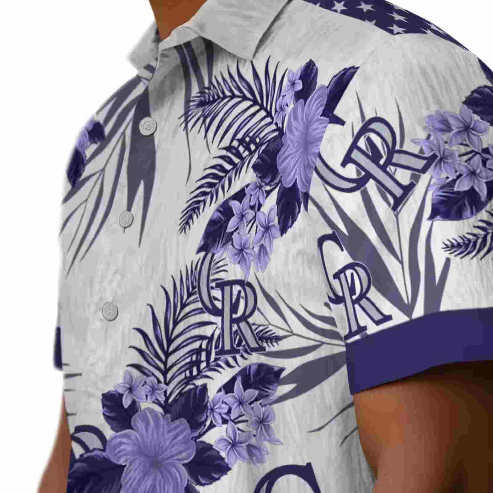 colorado rockies patriotic hibiscus design blue white hawaiian shirt trendy