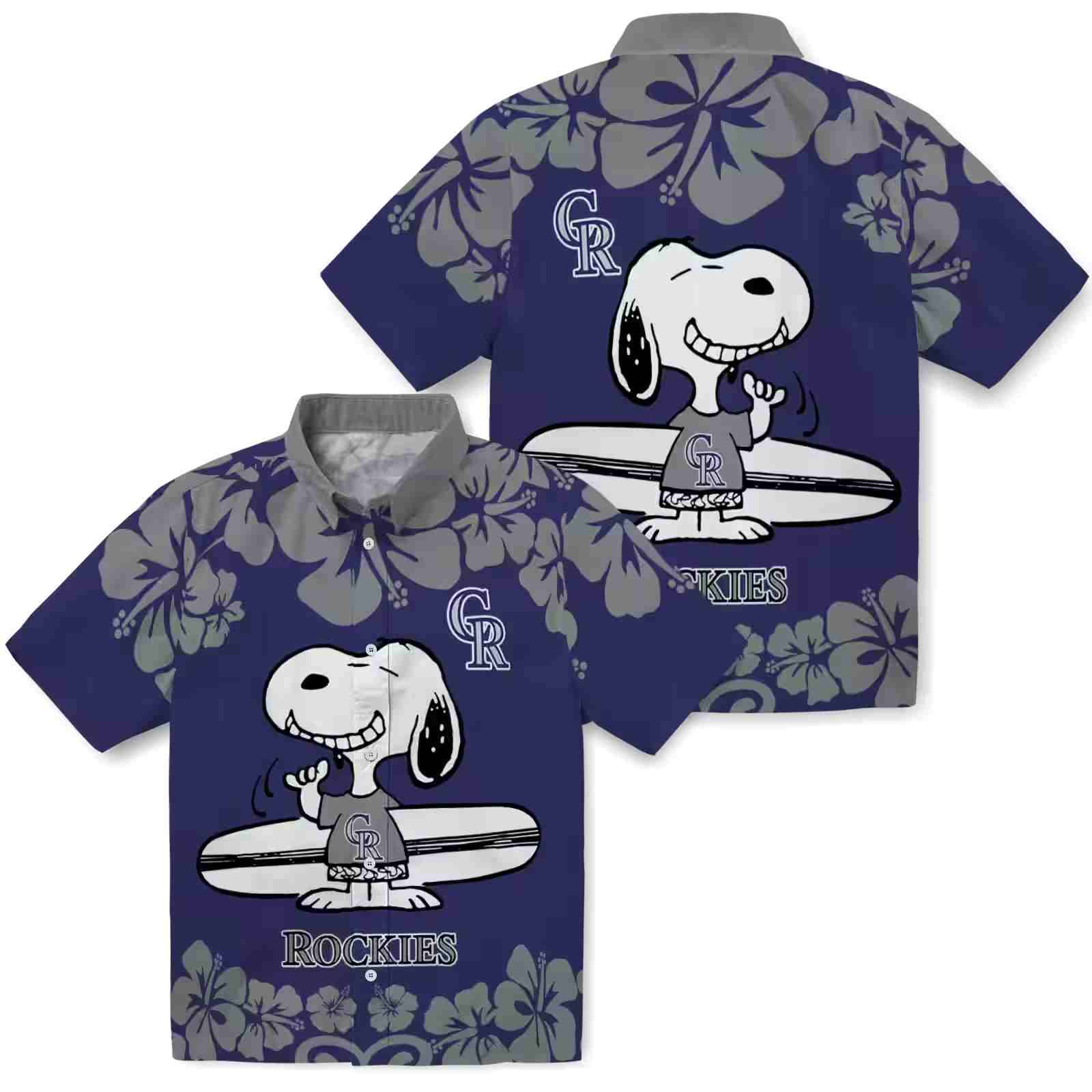 colorado rockies snoopy surf blue white hawaiian shirt high quality