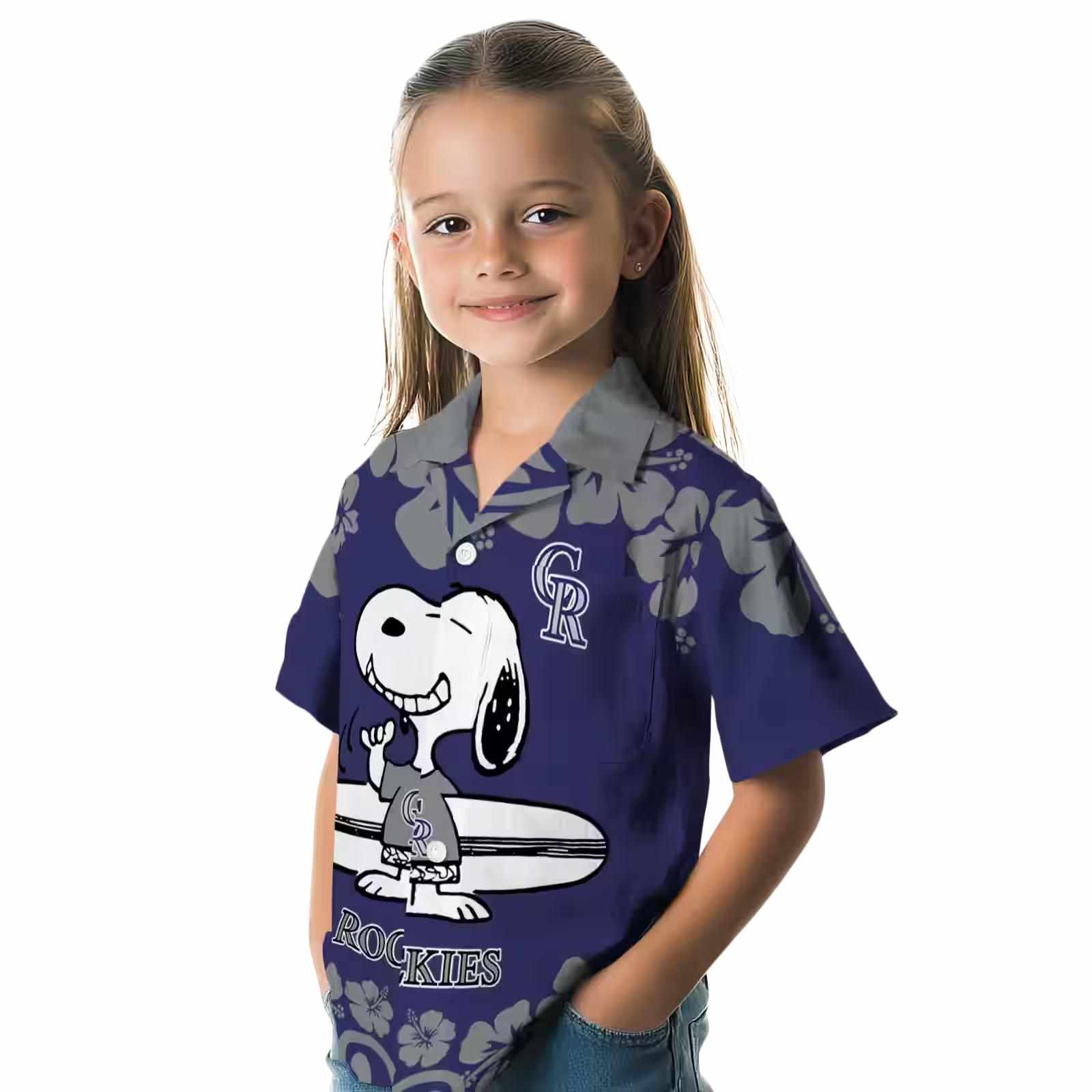 colorado rockies snoopy surf blue white hawaiian shirt premium grade