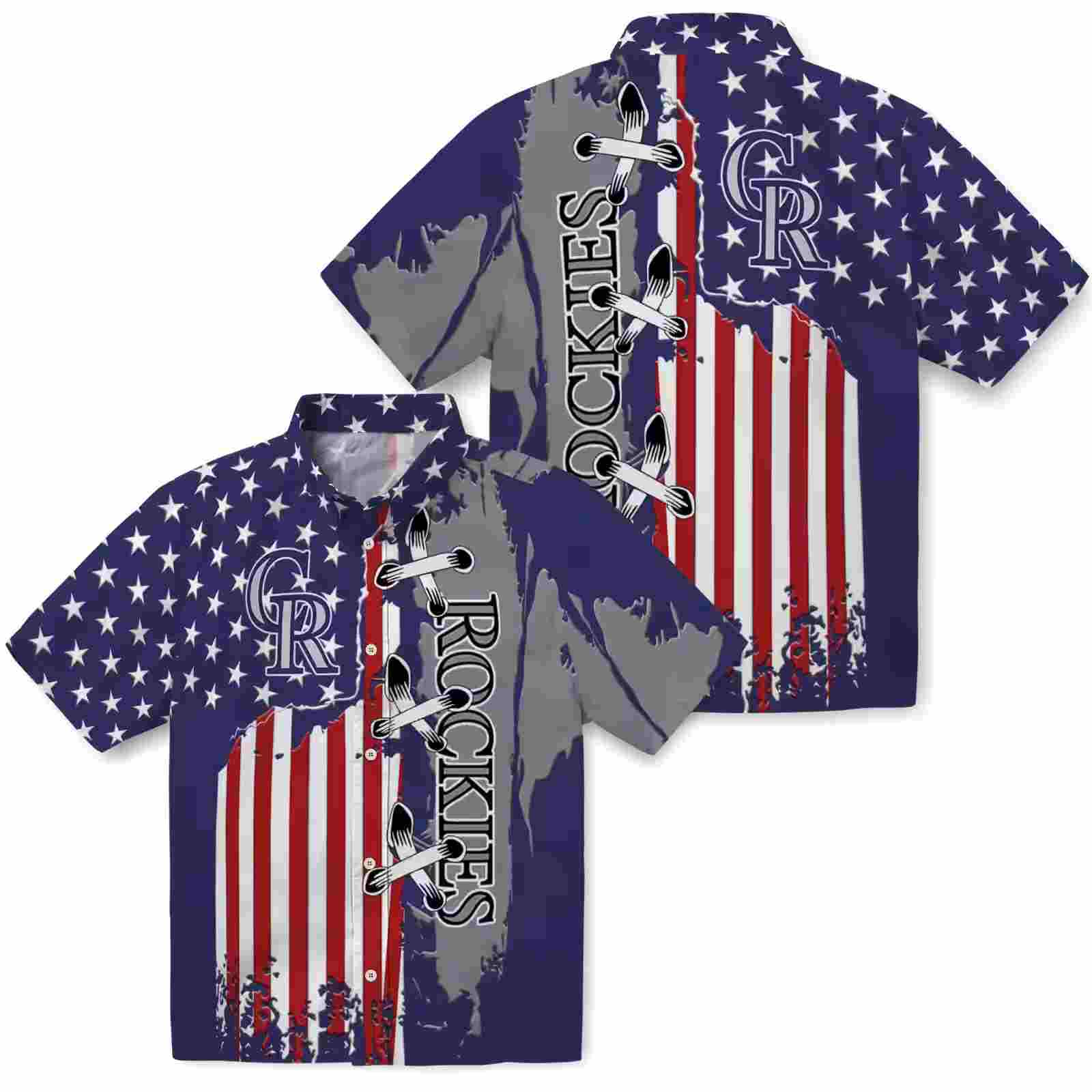 colorado rockies stitched flag blue hawaiian shirt high quality