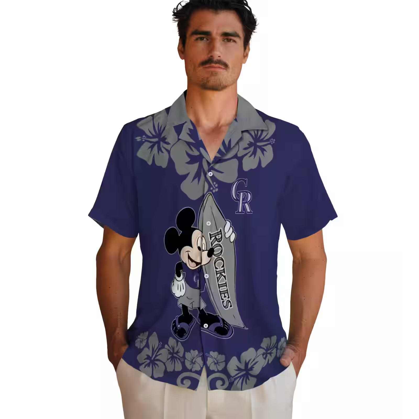 colorado rockies surfing mickey blue hawaiian shirt fashion forward