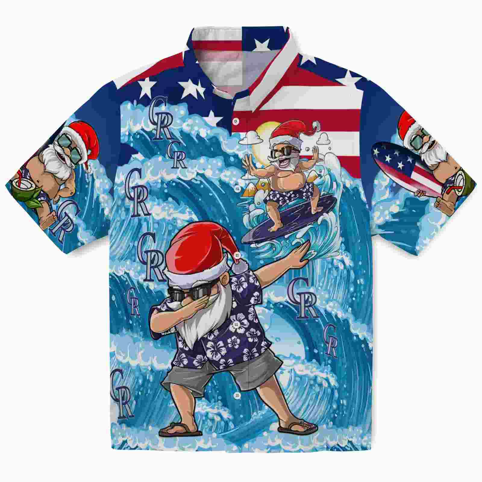 Colorado Rockies Surfing Santa Blue Hawaiian Shirt