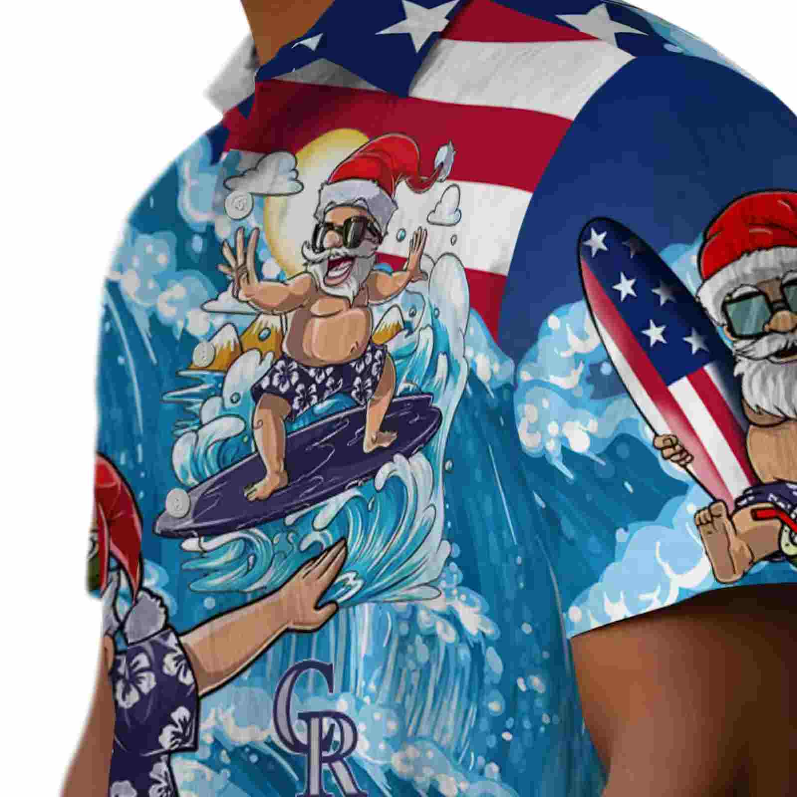 colorado rockies surfing santa blue hawaiian shirt trendy