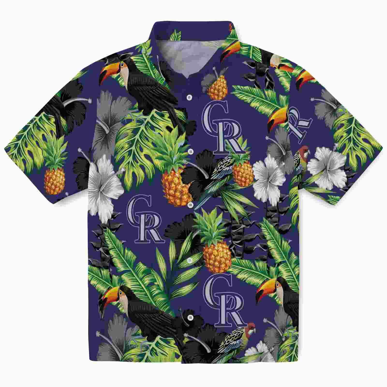 Colorado Rockies Toucan Hibiscus Pineapple Blue Green Hawaiian Shirt