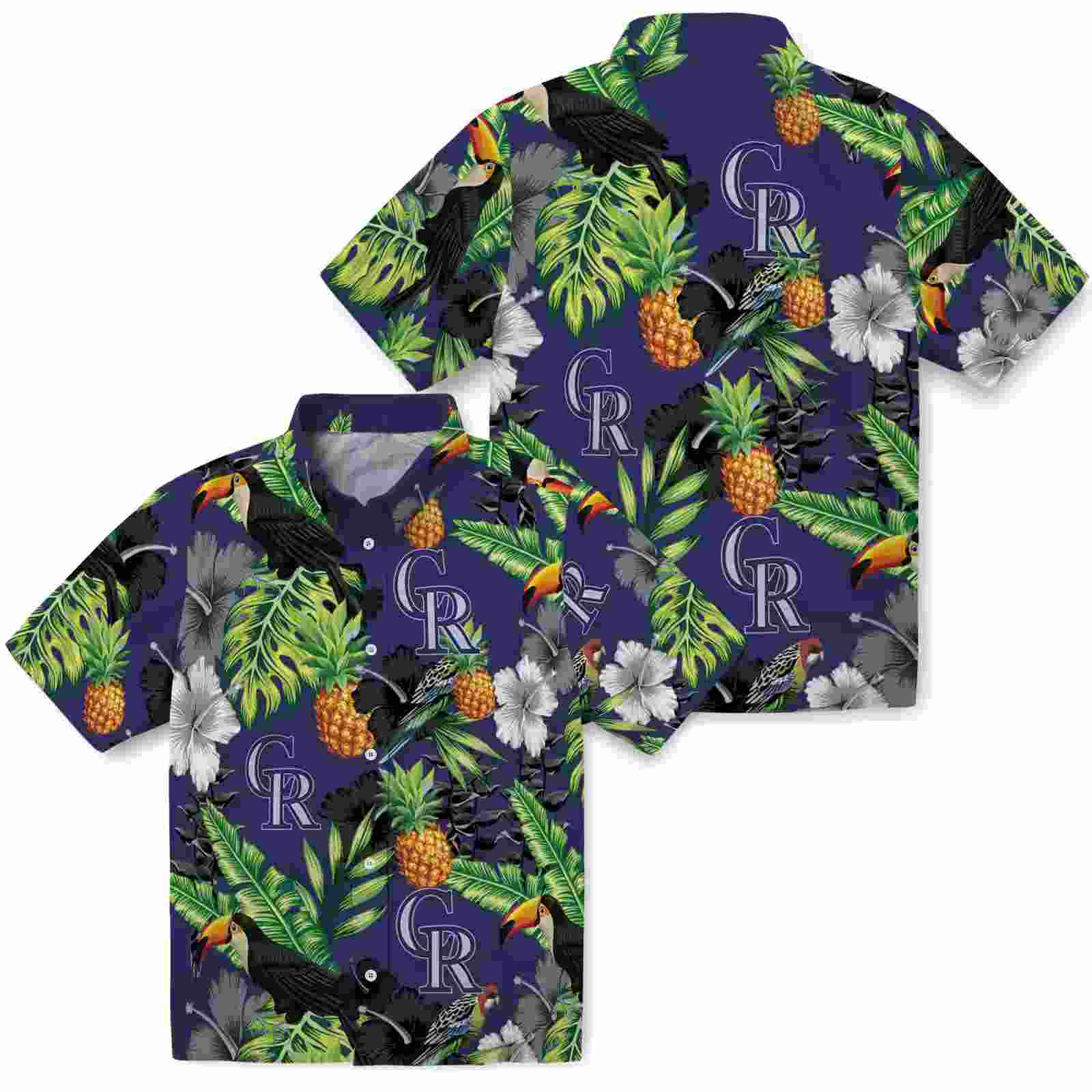 colorado rockies toucan hibiscus pineapple blue green hawaiian shirt high quality