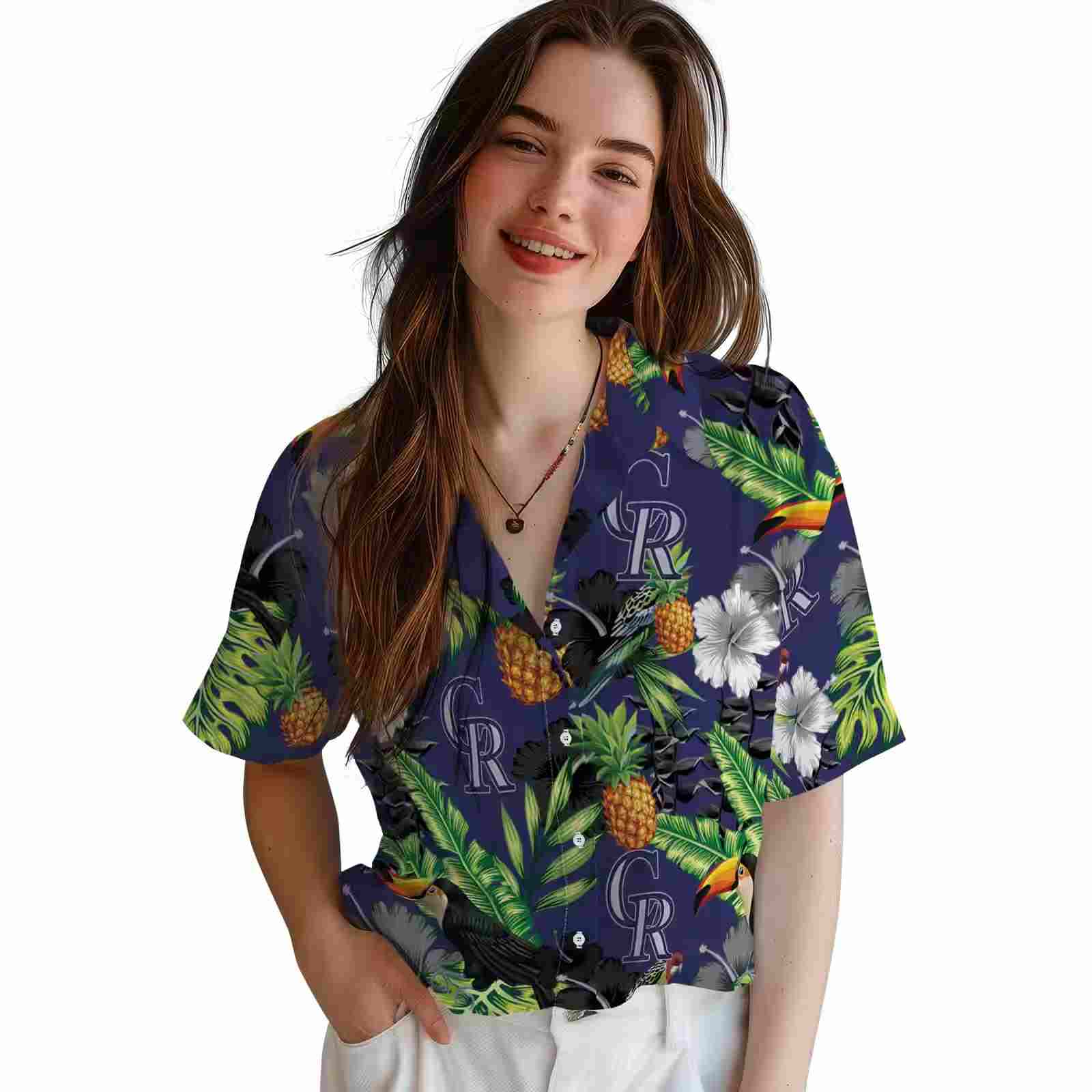 colorado rockies toucan hibiscus pineapple blue green hawaiian shirt latest model