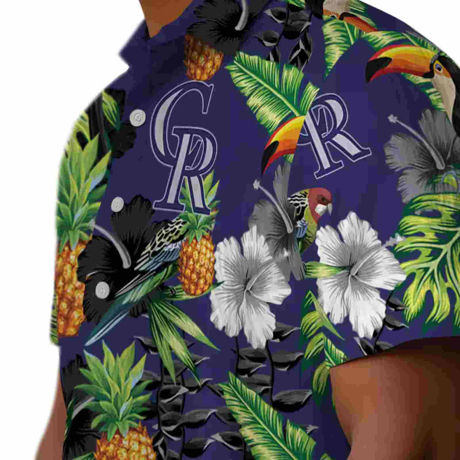 colorado rockies toucan hibiscus pineapple blue green hawaiian shirt trendy