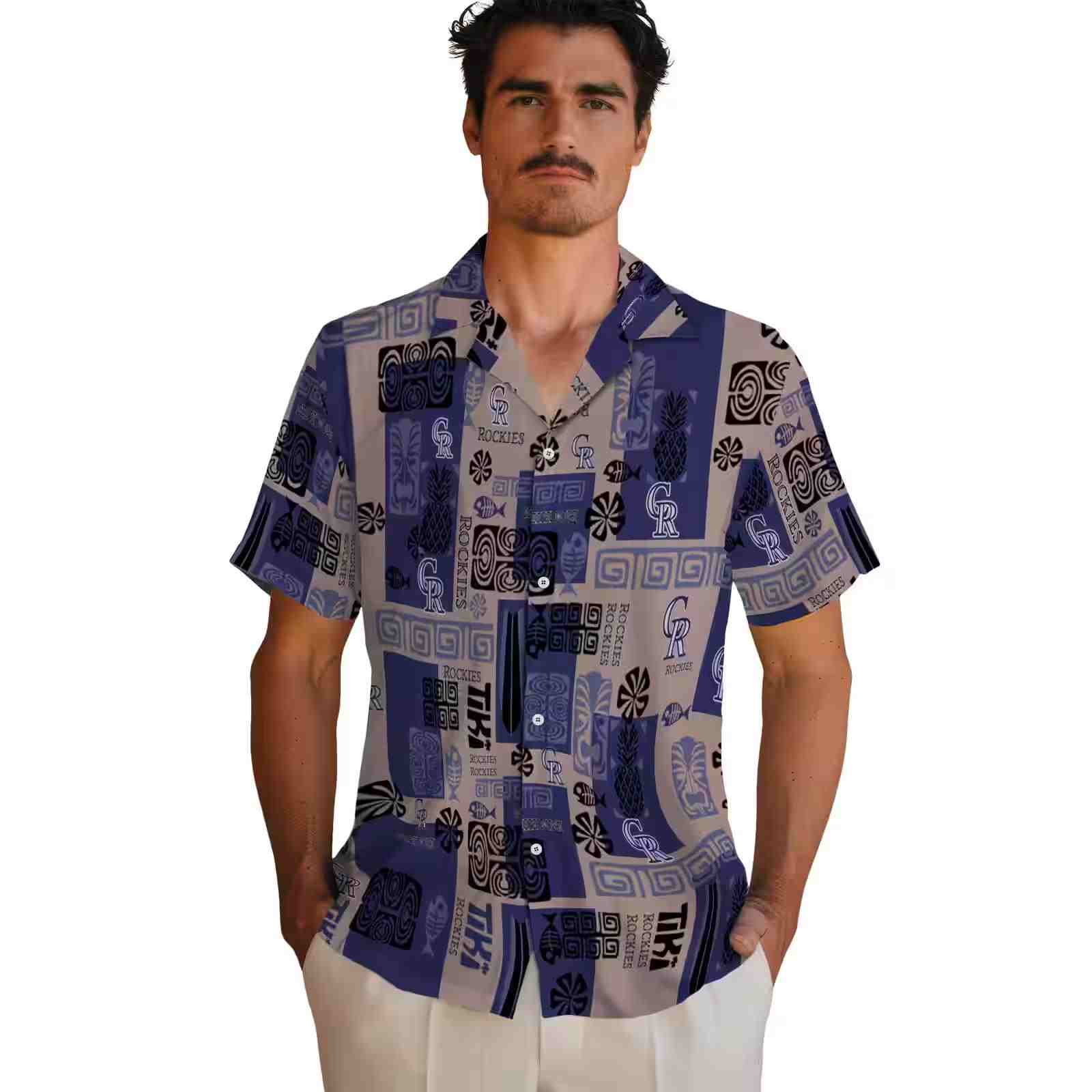 colorado rockies tribal symbols blue hawaiian shirt fashion forward