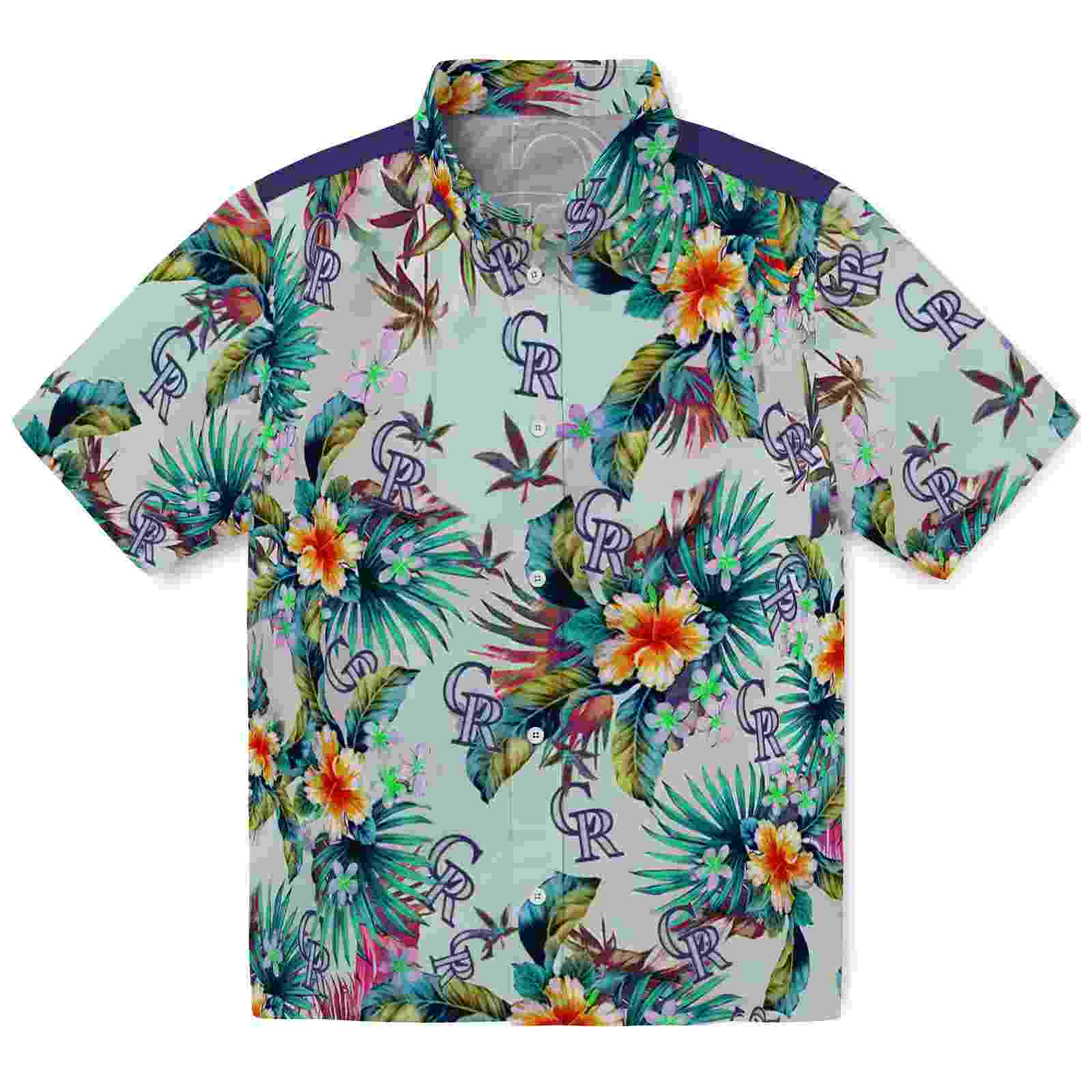 Colorado Rockies Tropical Foliage Green Hawaiian Shirt