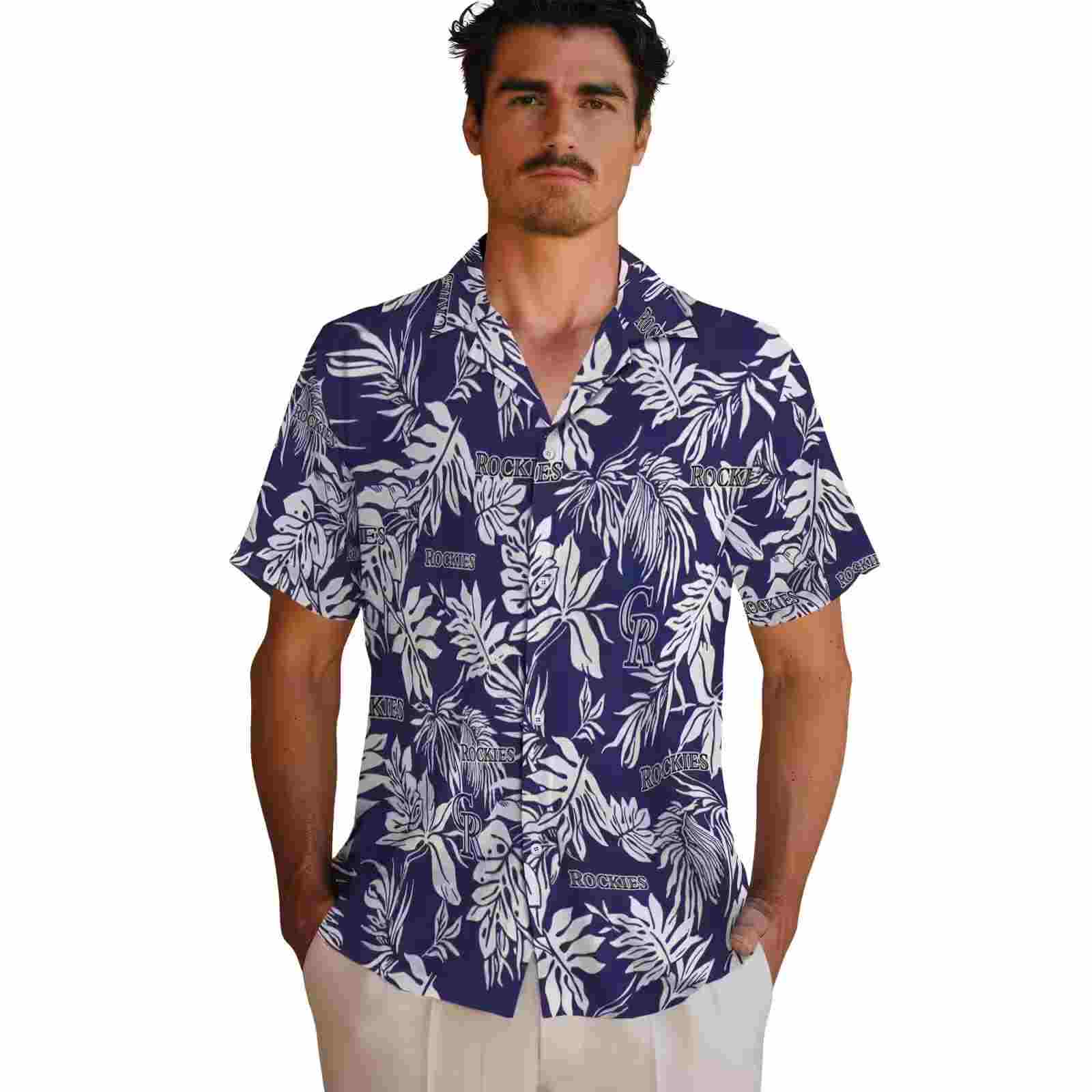 colorado rockies tropical leaf blue white hawaiian shirt fashion forward