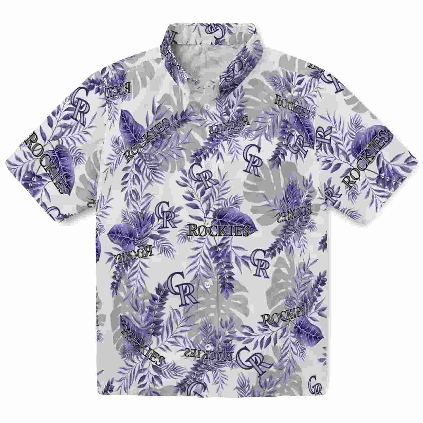 Colorado Rockies Tropical Leaves Blue White Hawaiian Shirt