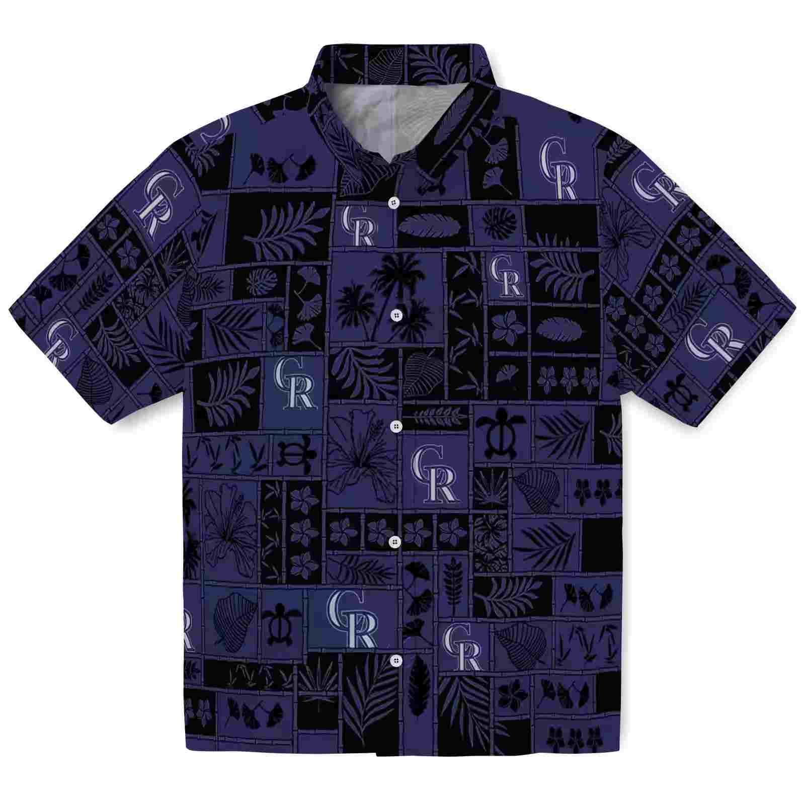 Colorado Rockies Tropical Patchwork Blue Black Hawaiian Shirt