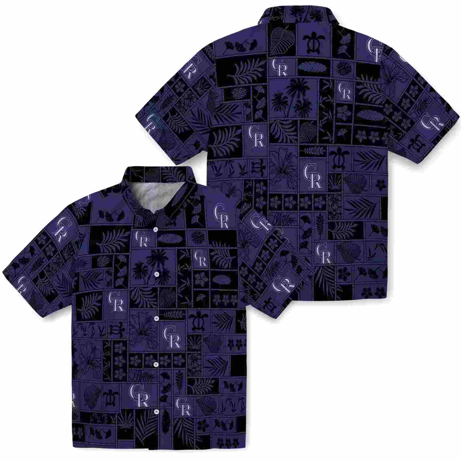 colorado rockies tropical patchwork blue black hawaiian shirt high quality