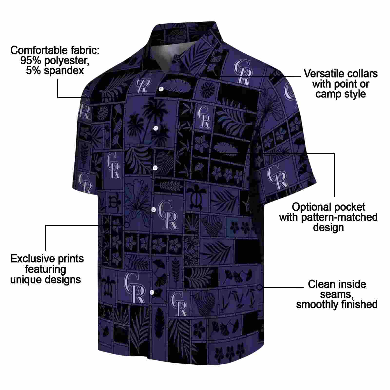 colorado rockies tropical patchwork blue black hawaiian shirt new arrival