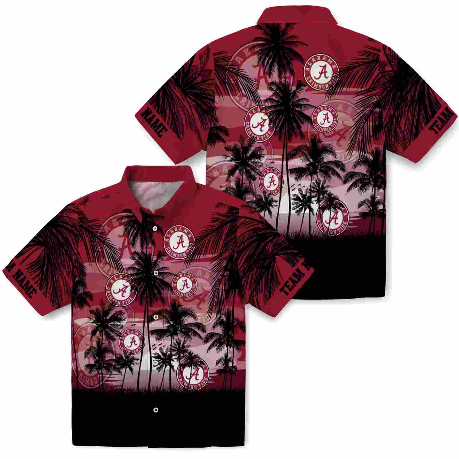 custom alabama crimson tide sunset scene crimson black hawaiian shirt high quality