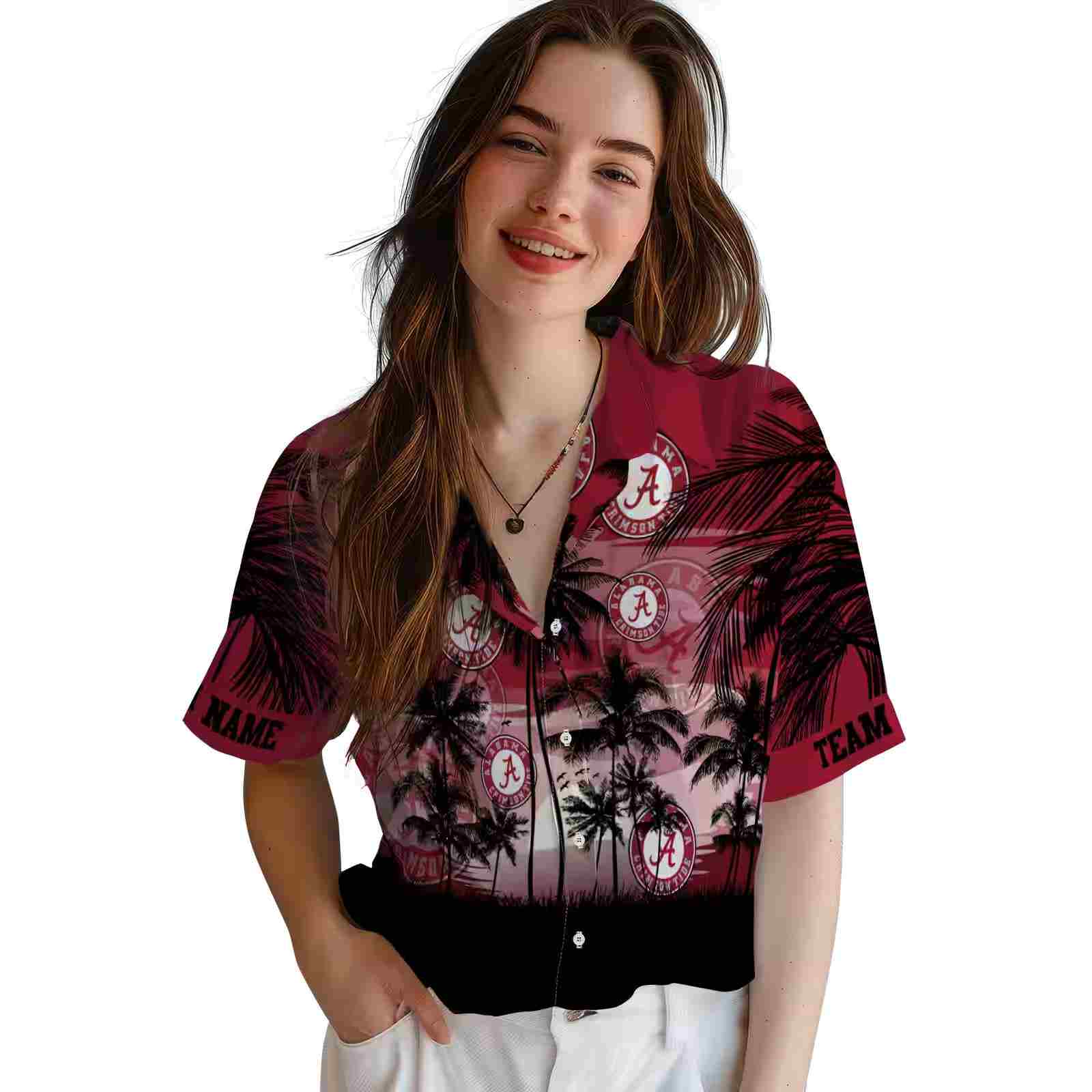 custom alabama crimson tide sunset scene crimson black hawaiian shirt latest model