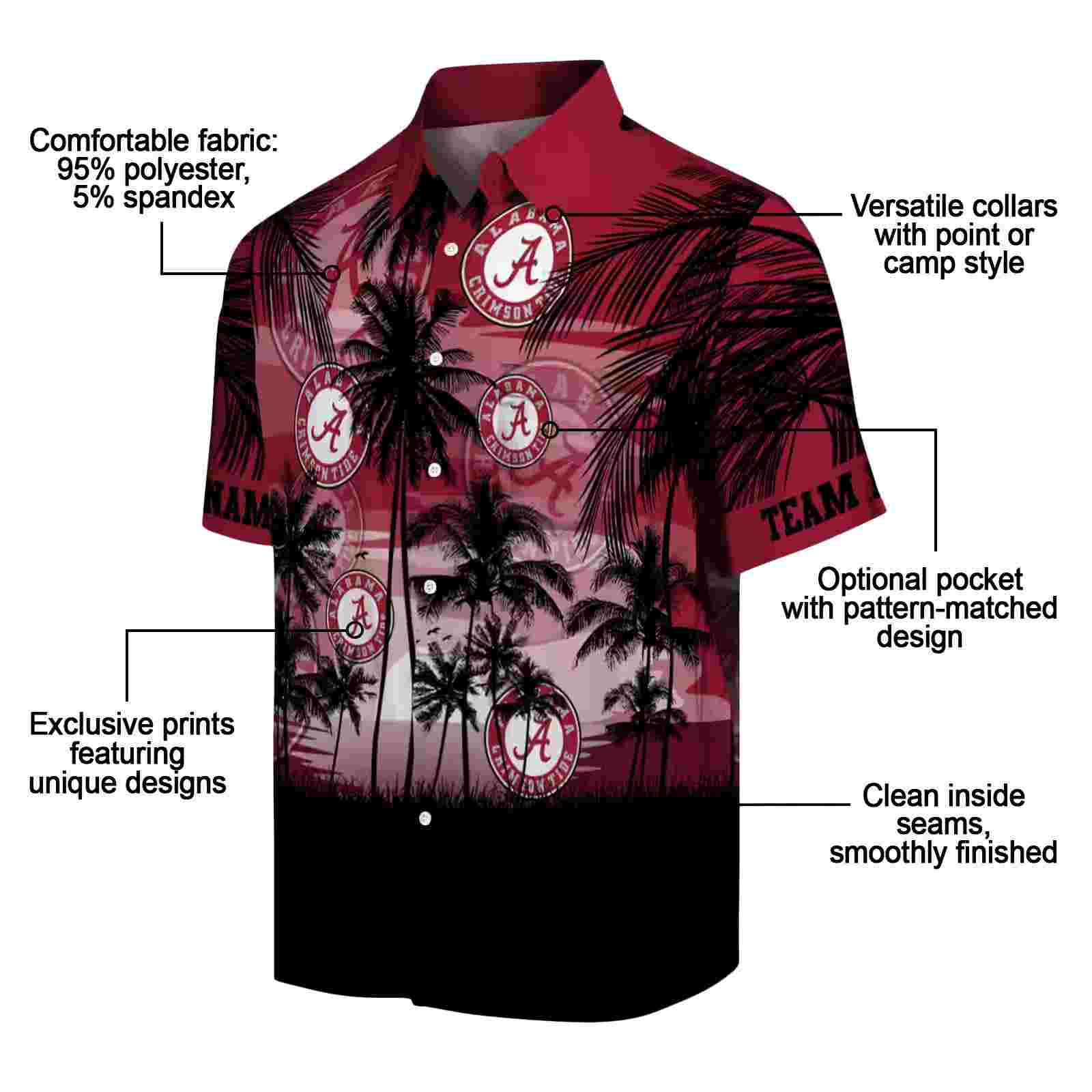 custom alabama crimson tide sunset scene crimson black hawaiian shirt new arrival