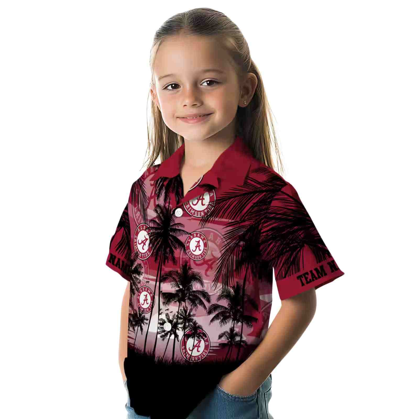 custom alabama crimson tide sunset scene crimson black hawaiian shirt premium grade